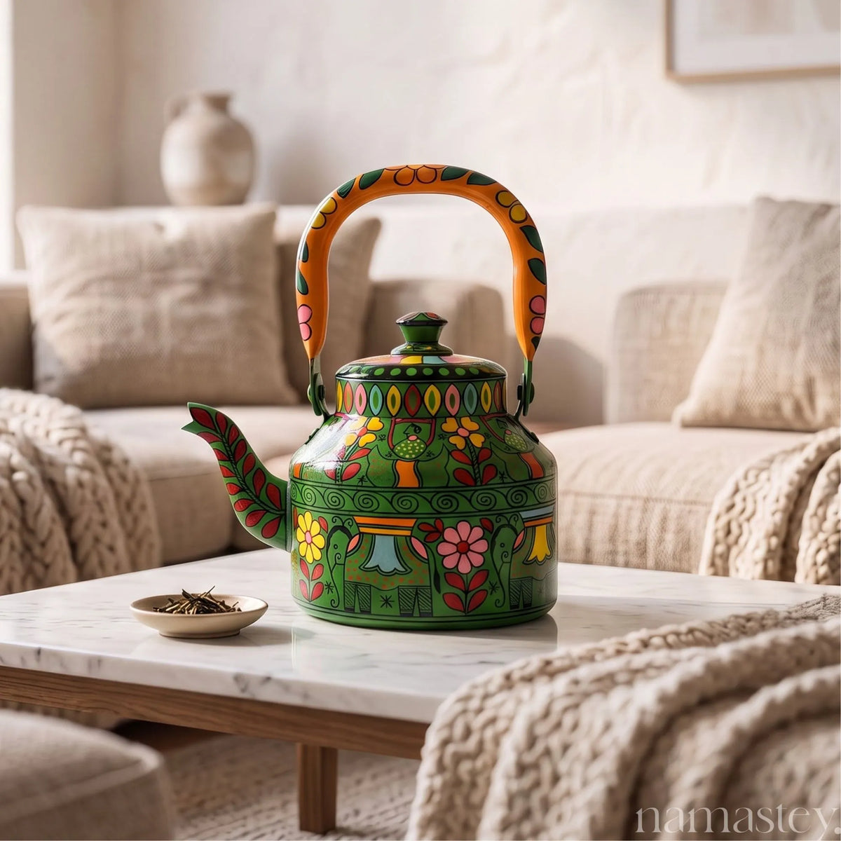 The Emerald Safari – Handpainted Stainless Steel Tea Kettle (1L)