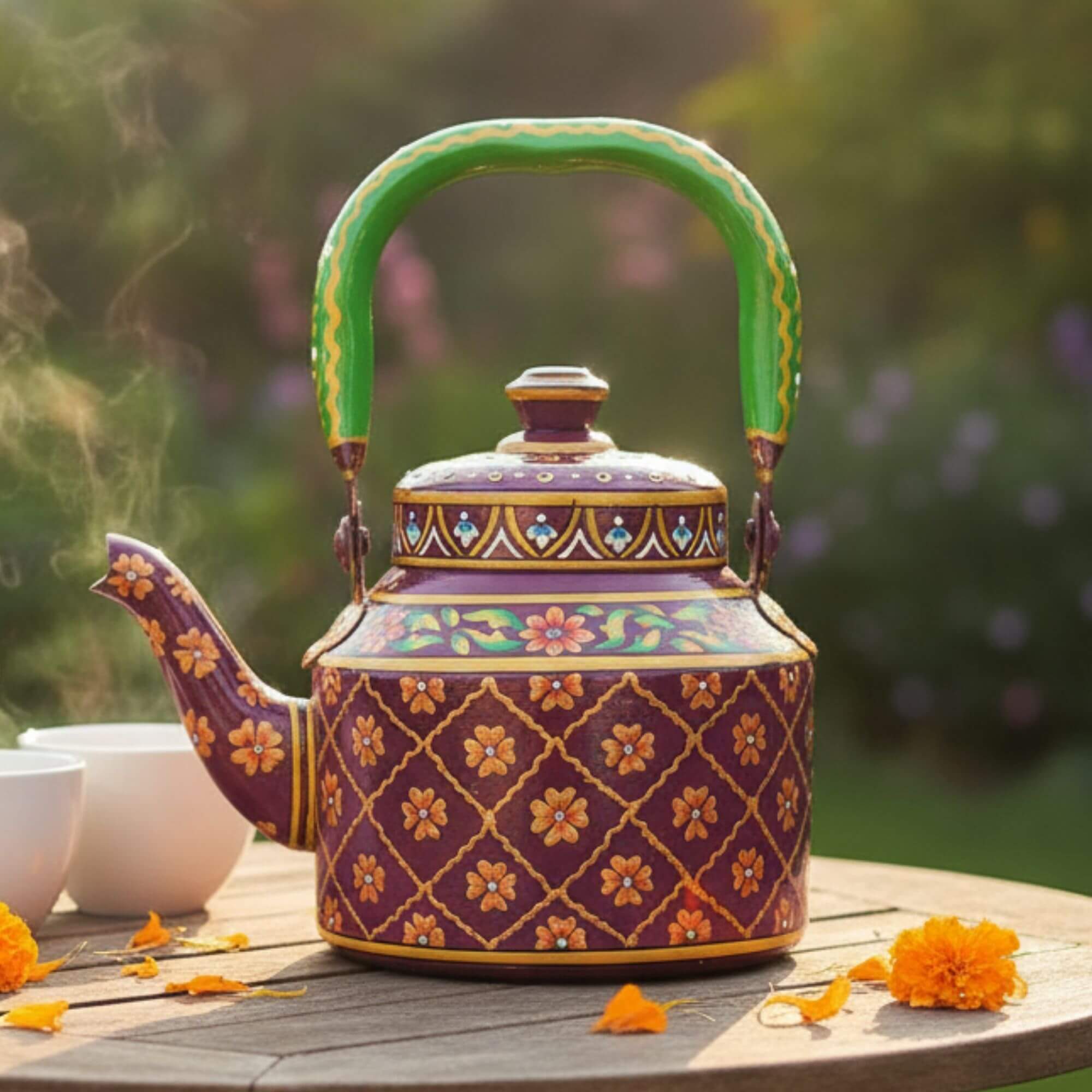 The Gulzar Royale – Handpainted Stainless Steel Tea Kettle (1L)