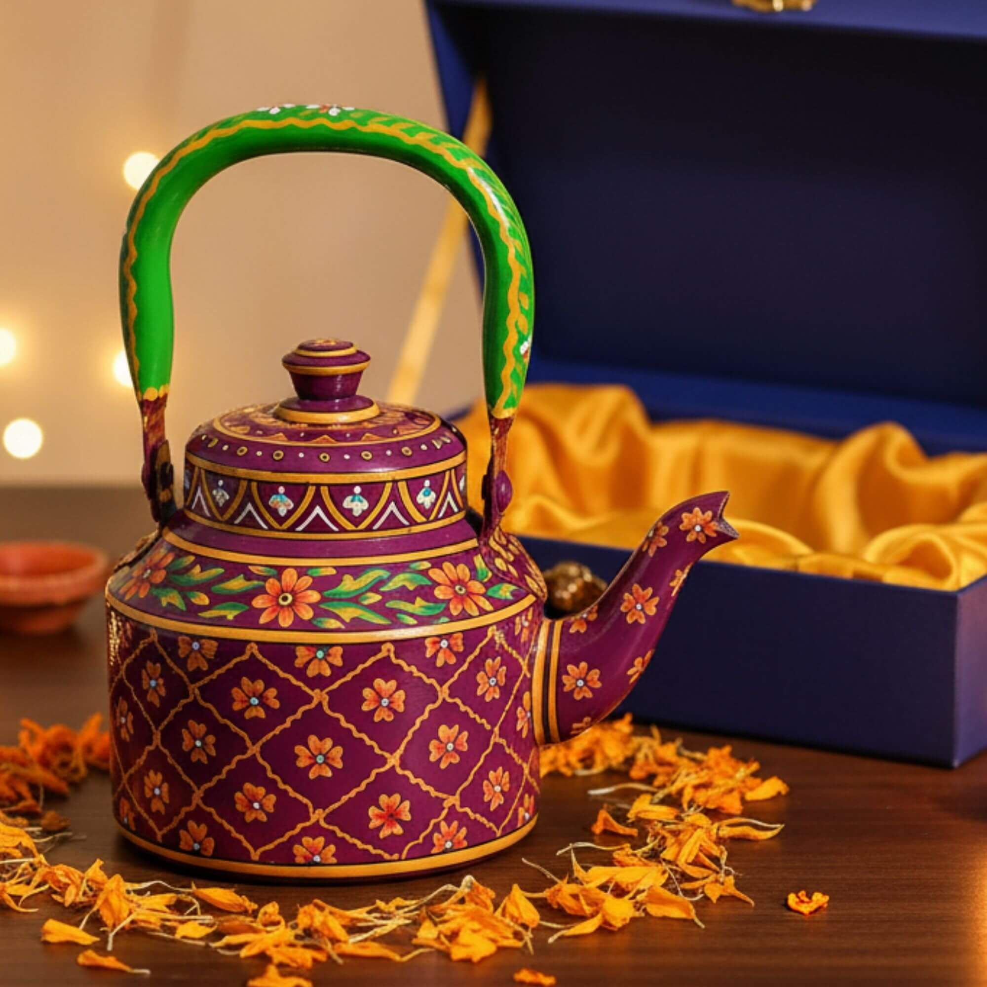The Gulzar Royale – Handpainted Stainless Steel Tea Kettle (1L)
