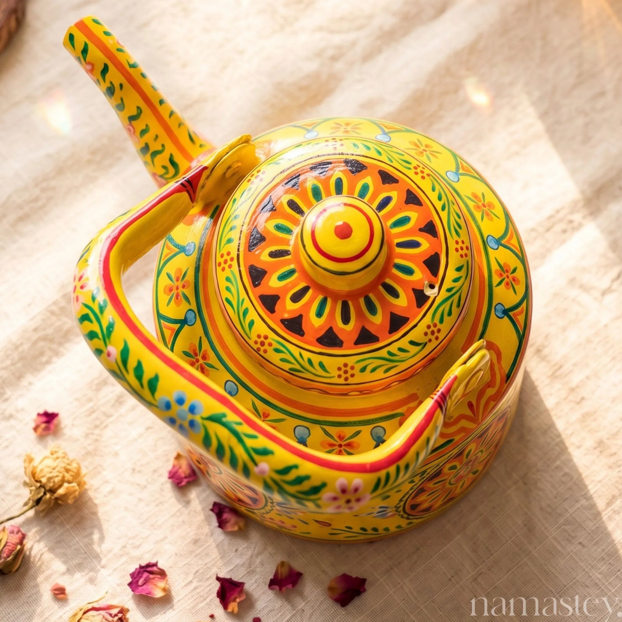 Basant Garden – Handpainted Stainless Steel Tea Kettle (1L)