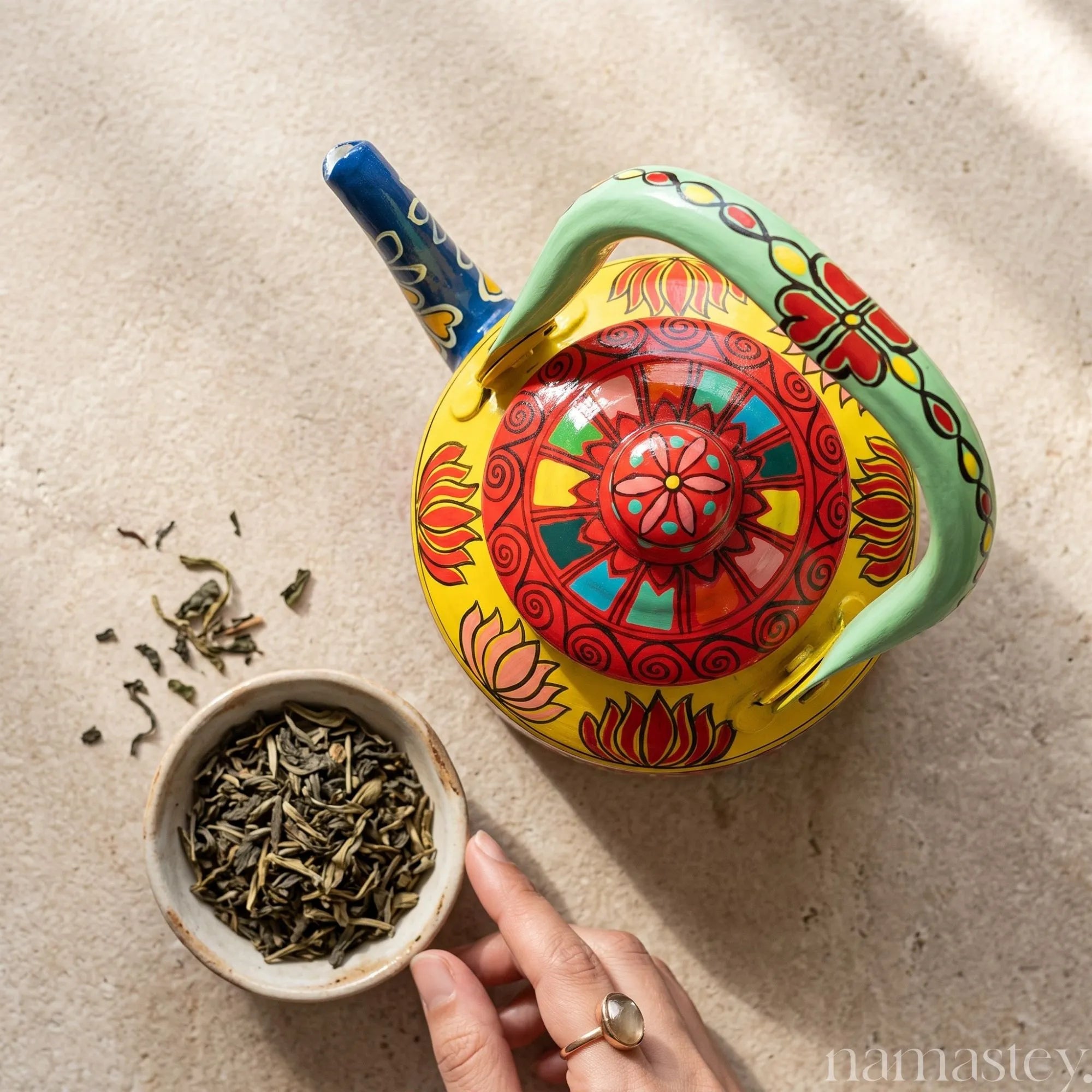 The Bazaar Bloom – Handpainted Stainless Steel Tea Kettle (1L)