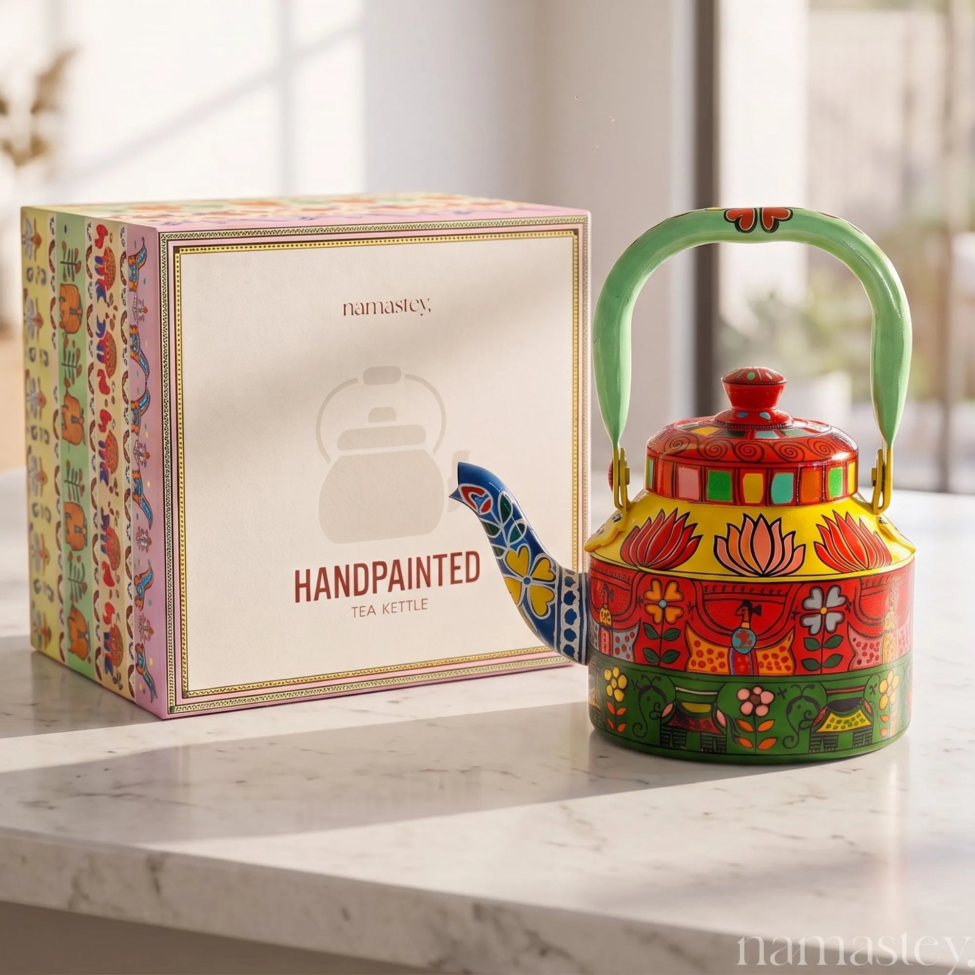 The Bazaar Bloom – Handpainted Stainless Steel Tea Kettle (1L)