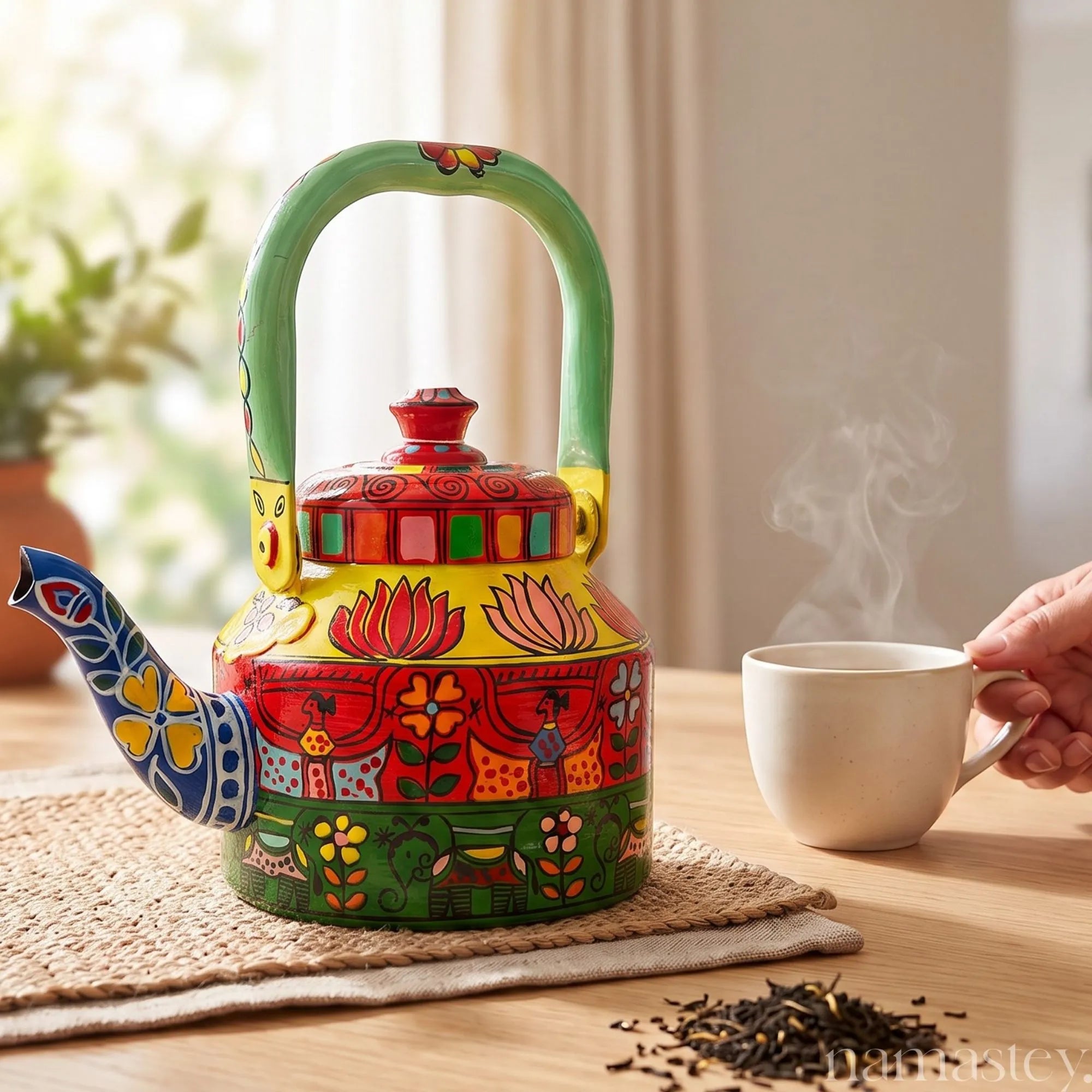 The Bazaar Bloom – Handpainted Stainless Steel Tea Kettle (1L)