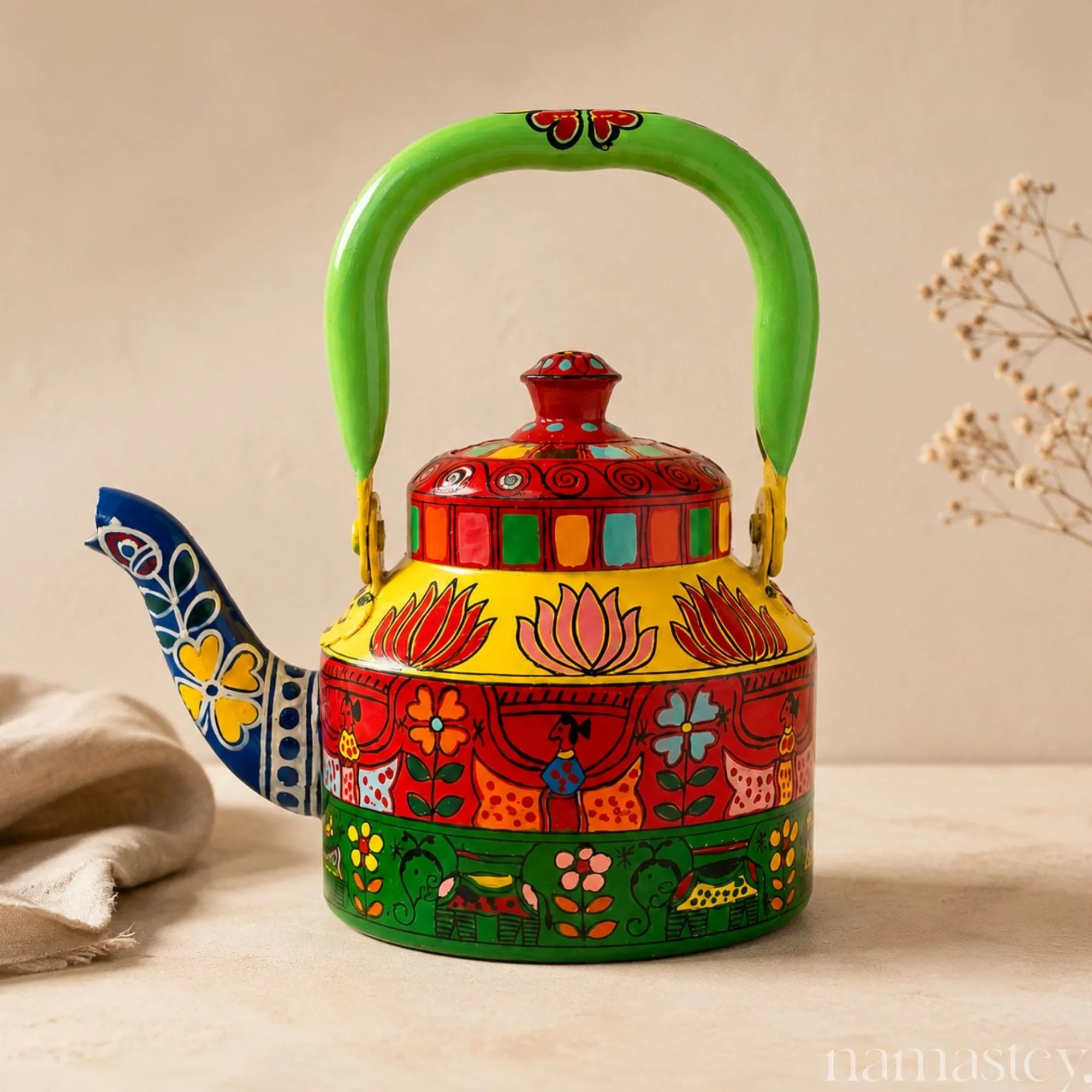 The Bazaar Bloom – Handpainted Stainless Steel Tea Kettle (1L)