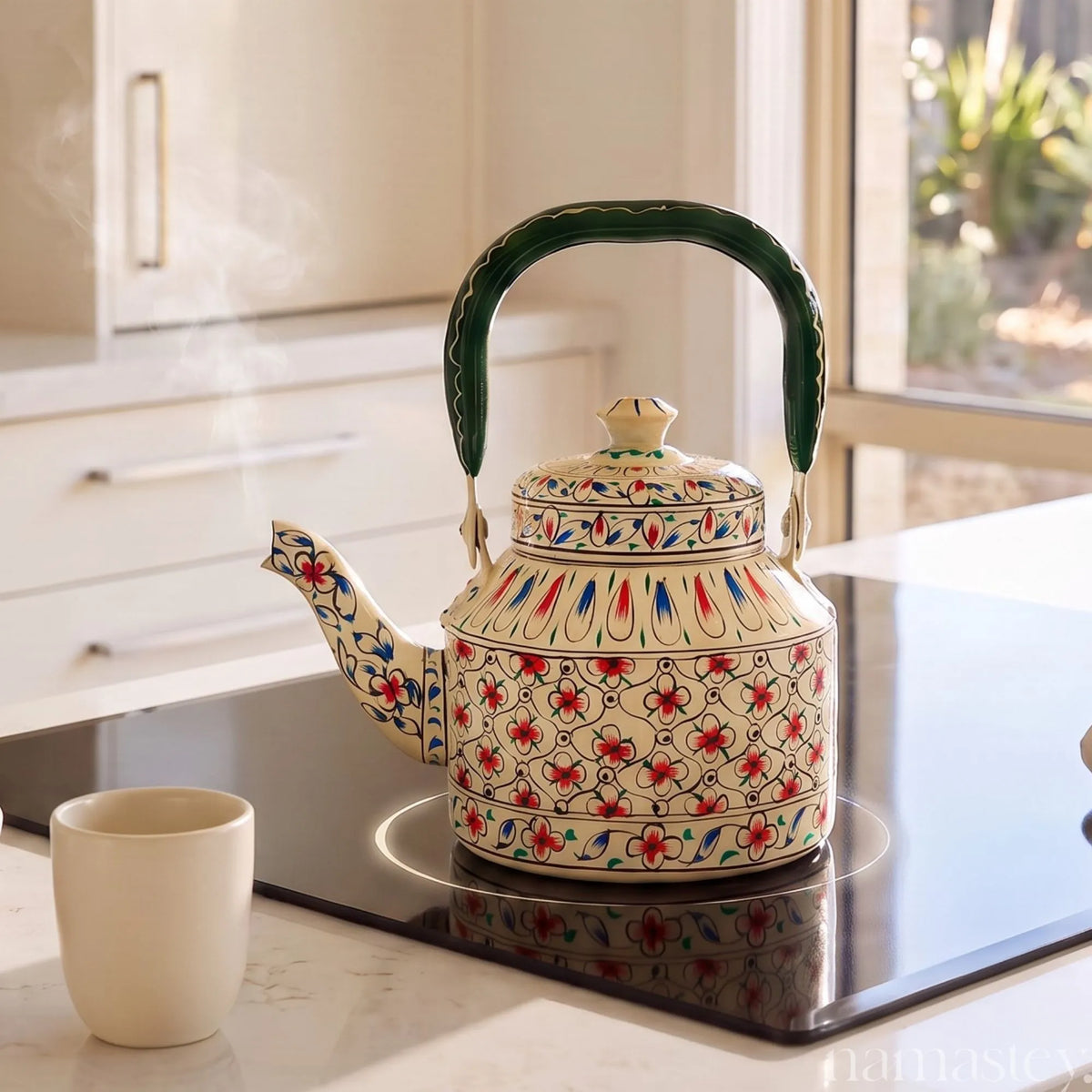Blush Meadow – Handpainted Stainless Steel Tea Kettle (1L)