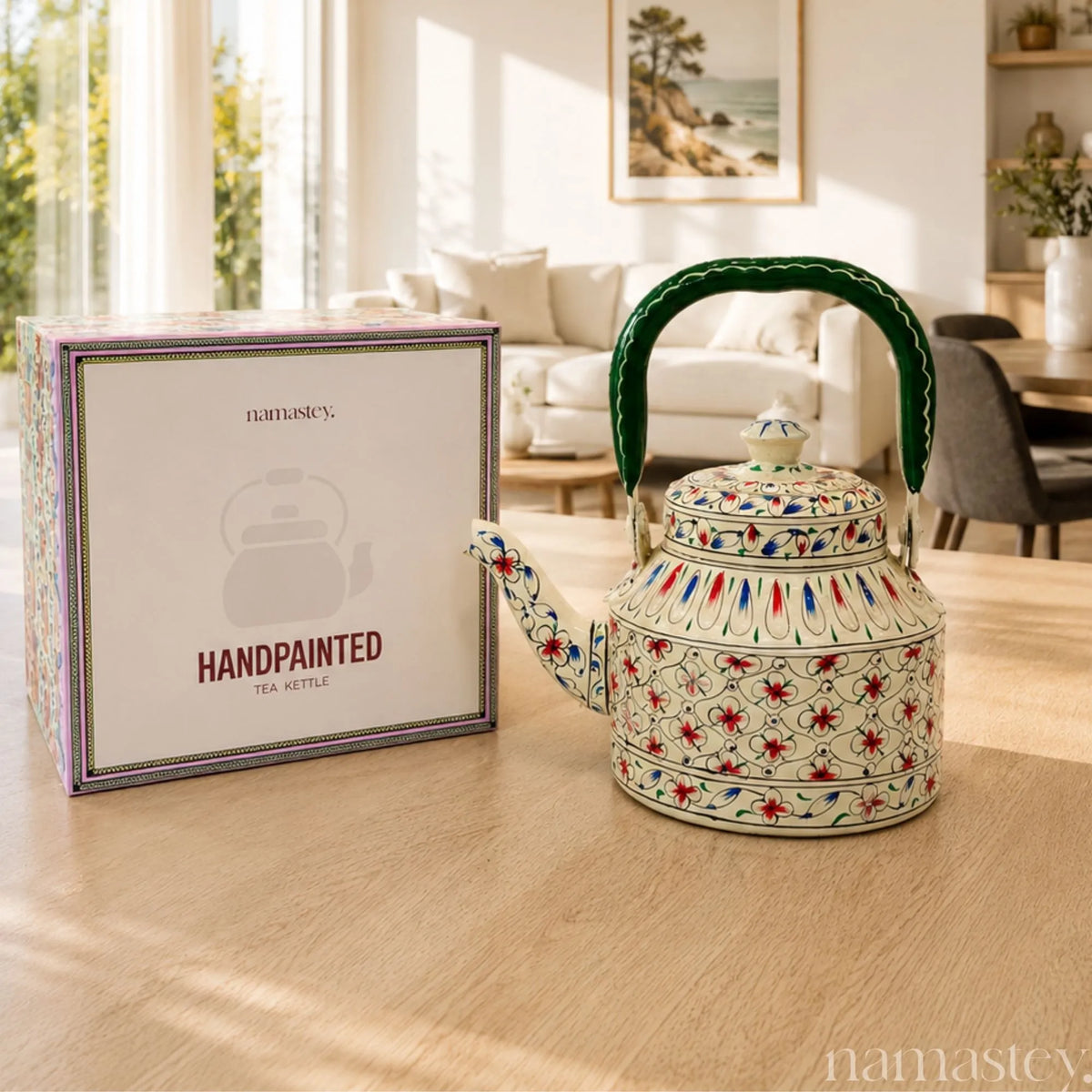 Blush Meadow – Handpainted Stainless Steel Tea Kettle (1L)