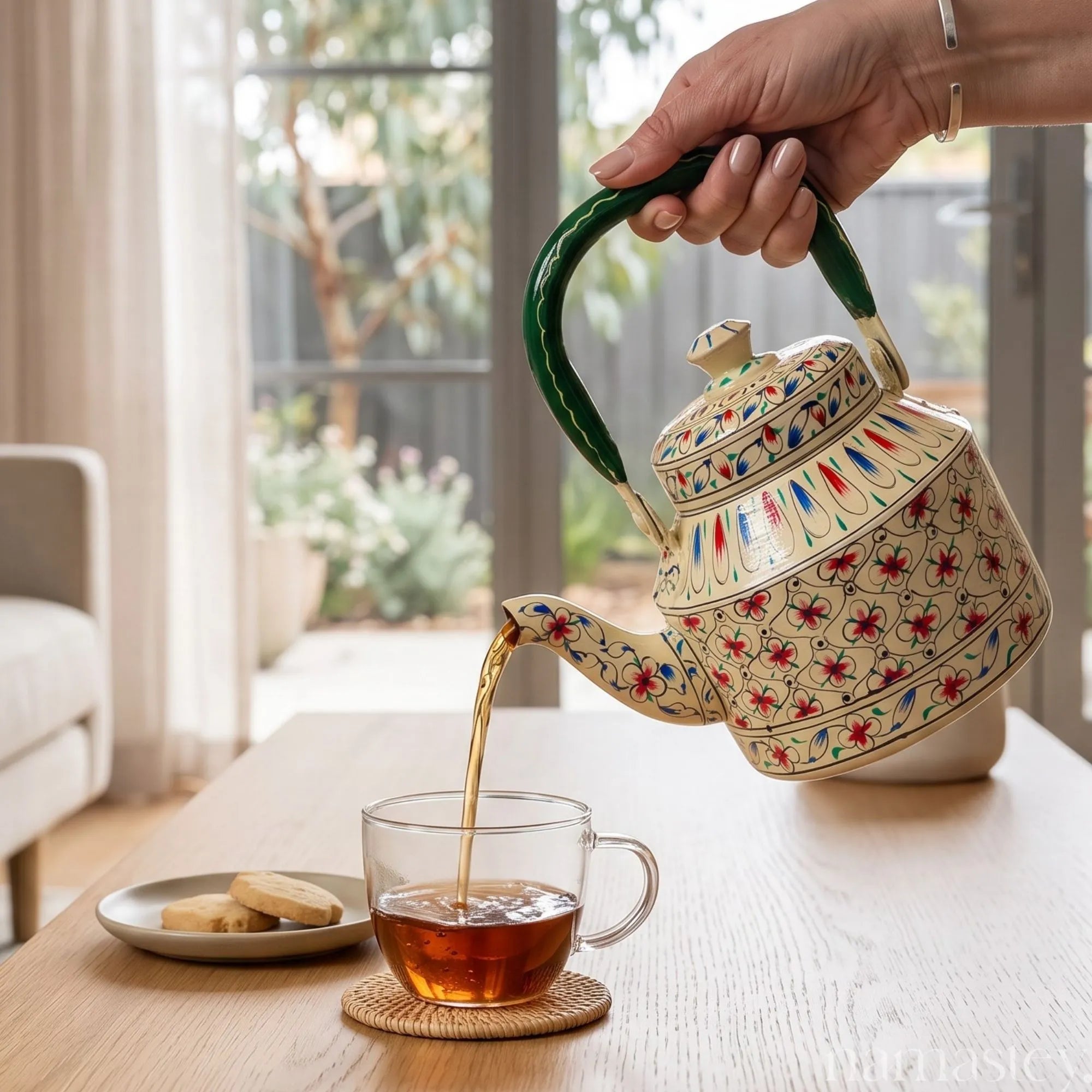 Blush Meadow – Handpainted Stainless Steel Tea Kettle (1L)