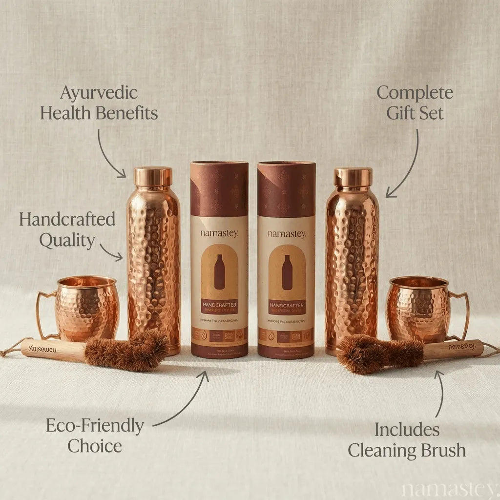 Daily Ritual set feature callouts: Ayurvedic, handcrafted, complete gift set with cleaning brushes
