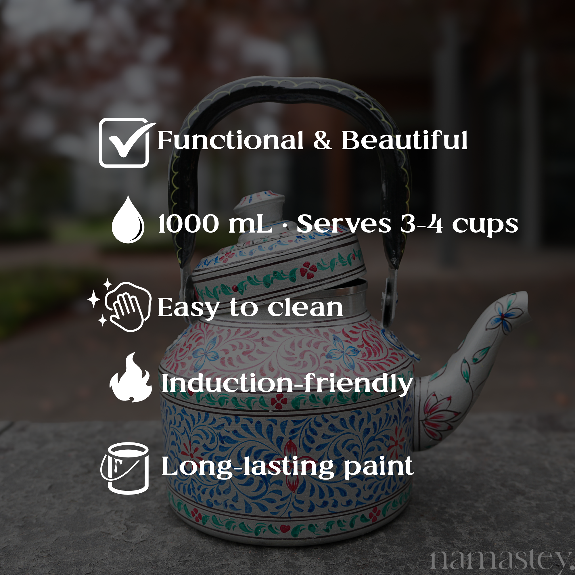 Twilight Fern – Handpainted Stainless Steel Tea Kettle (1L)