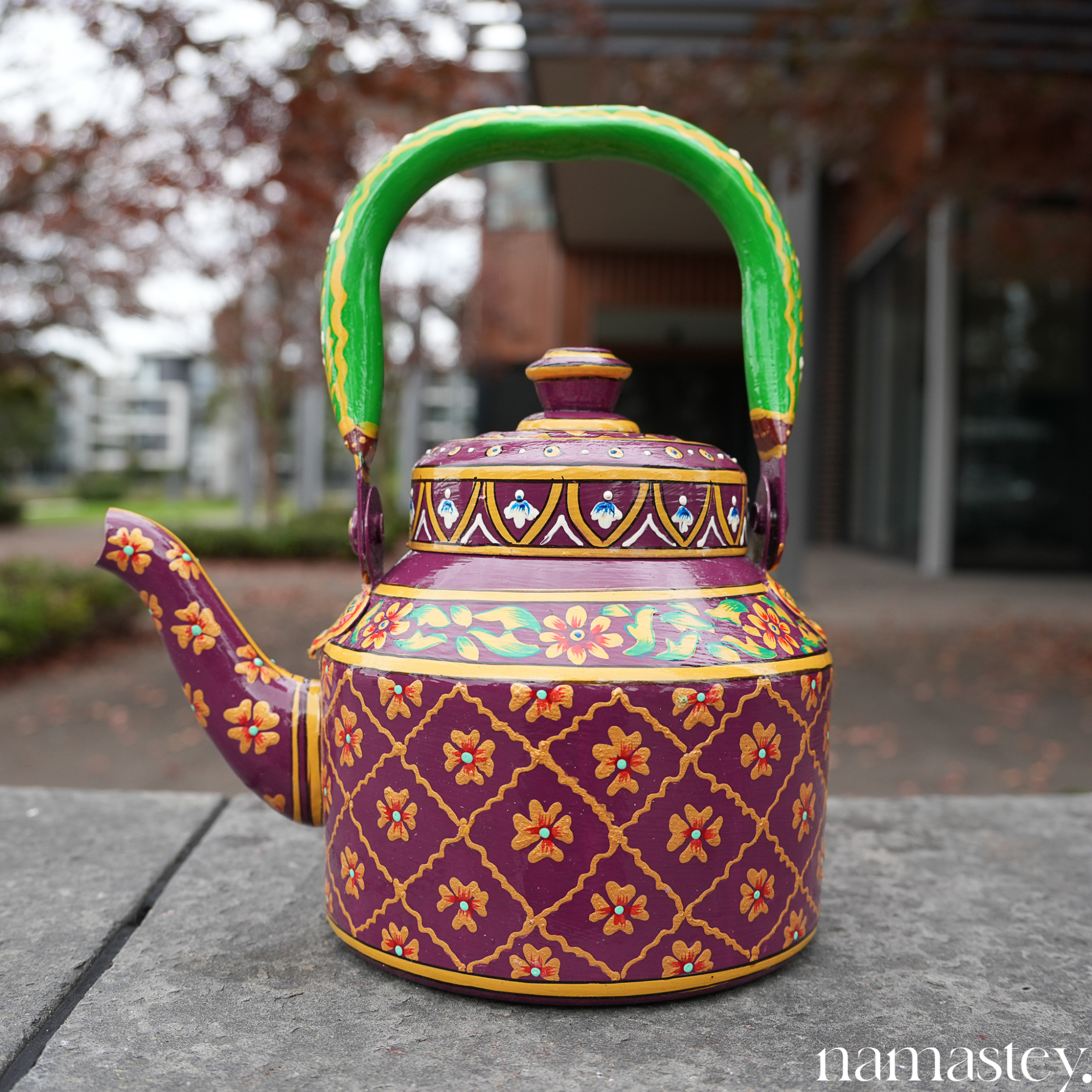 The Gulzar Royale – Handpainted Stainless Steel Tea Kettle (1L)