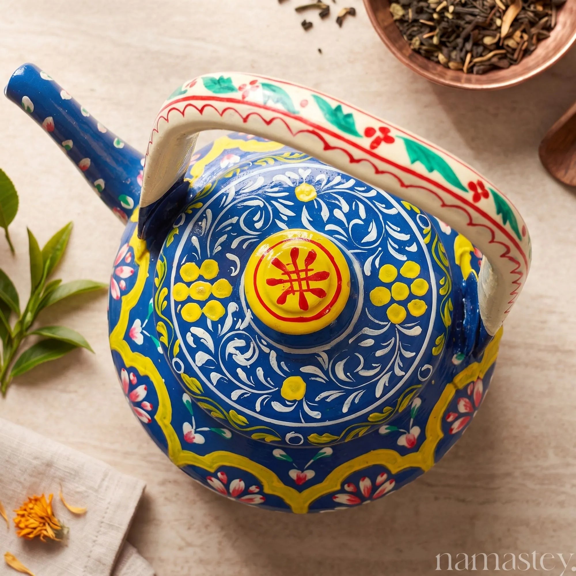 The Indigo Archway – Handpainted Stainless Steel Tea Kettle (1L)