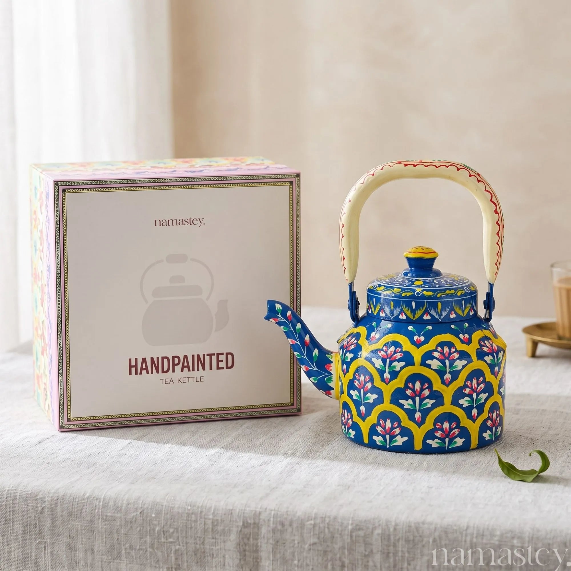 The Indigo Archway – Handpainted Stainless Steel Tea Kettle (1L)