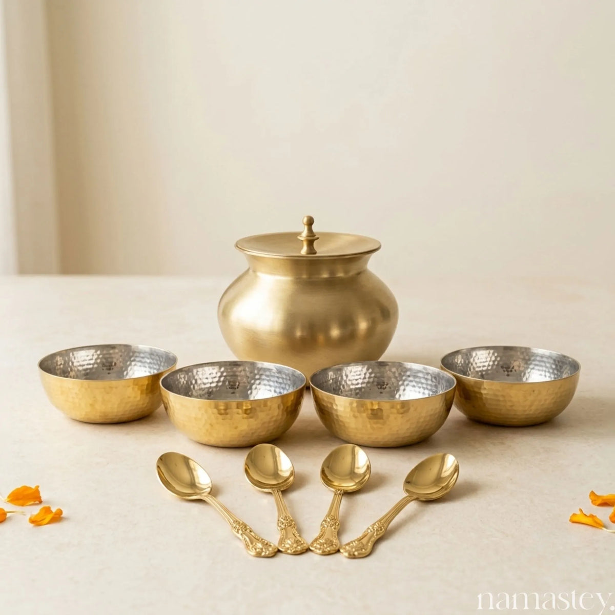 The Rasoi Set | Diwali Gift Set – Bronze Ghee Kalash, Brass Bowls & Spoons