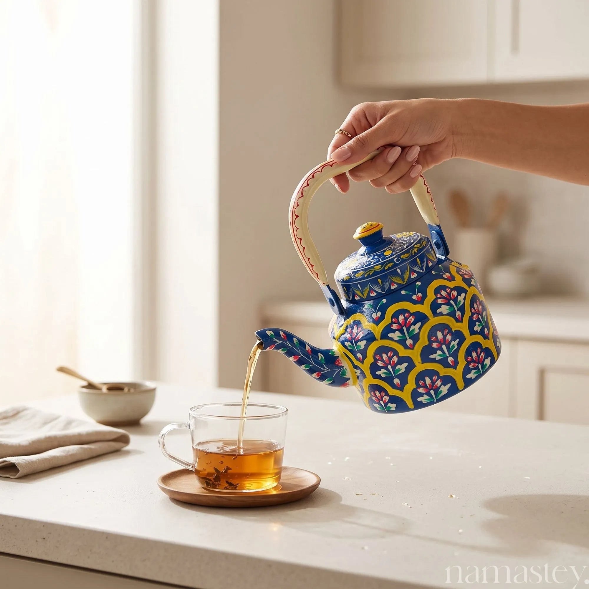 The Indigo Archway – Handpainted Stainless Steel Tea Kettle (1L)