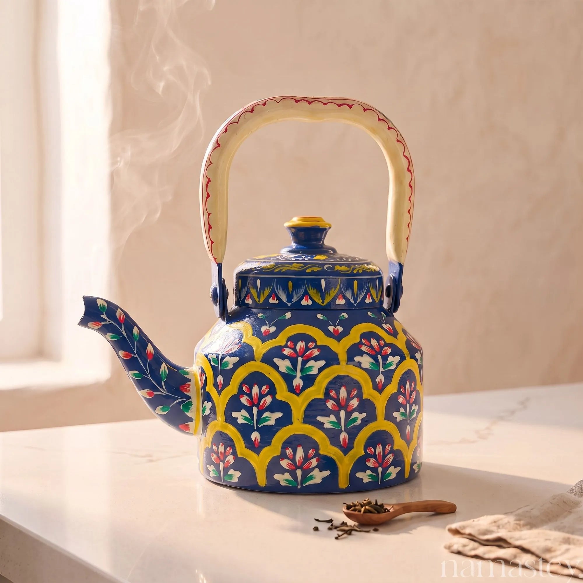 The Indigo Archway – Handpainted Stainless Steel Tea Kettle (1L)