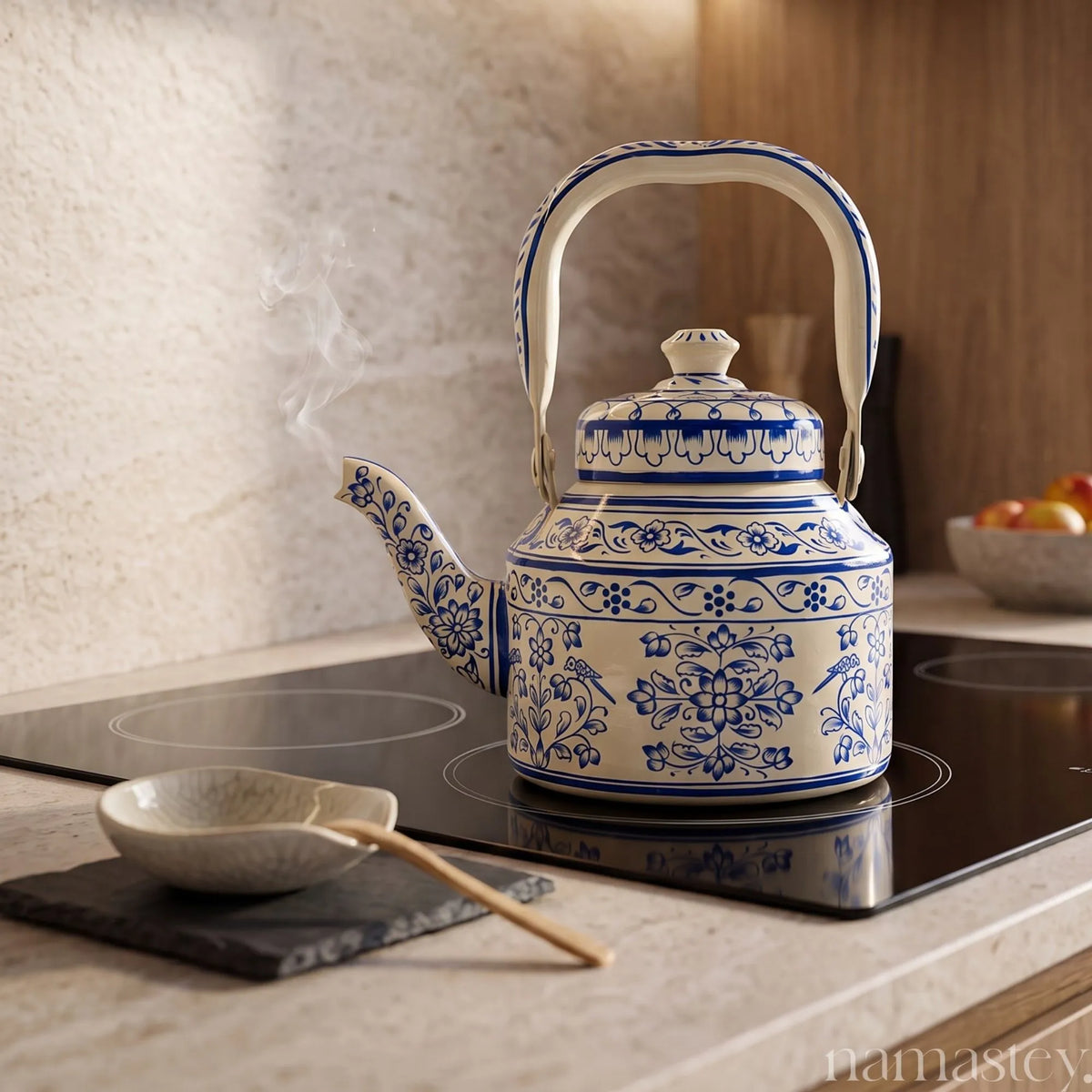 Midnight Indigo – Handpainted Stainless Steel Tea Kettle (1L)