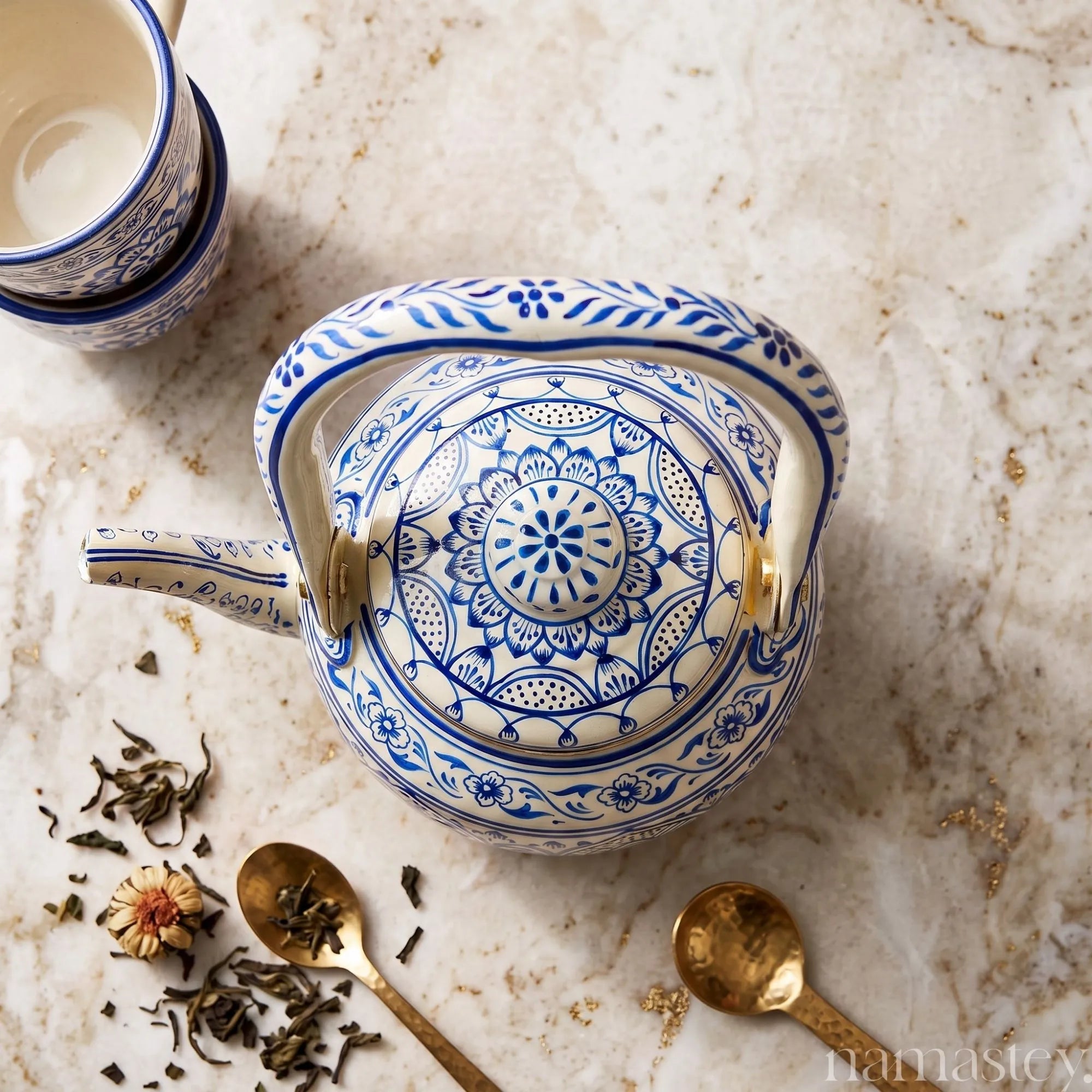 Midnight Indigo – Handpainted Stainless Steel Tea Kettle (1L)