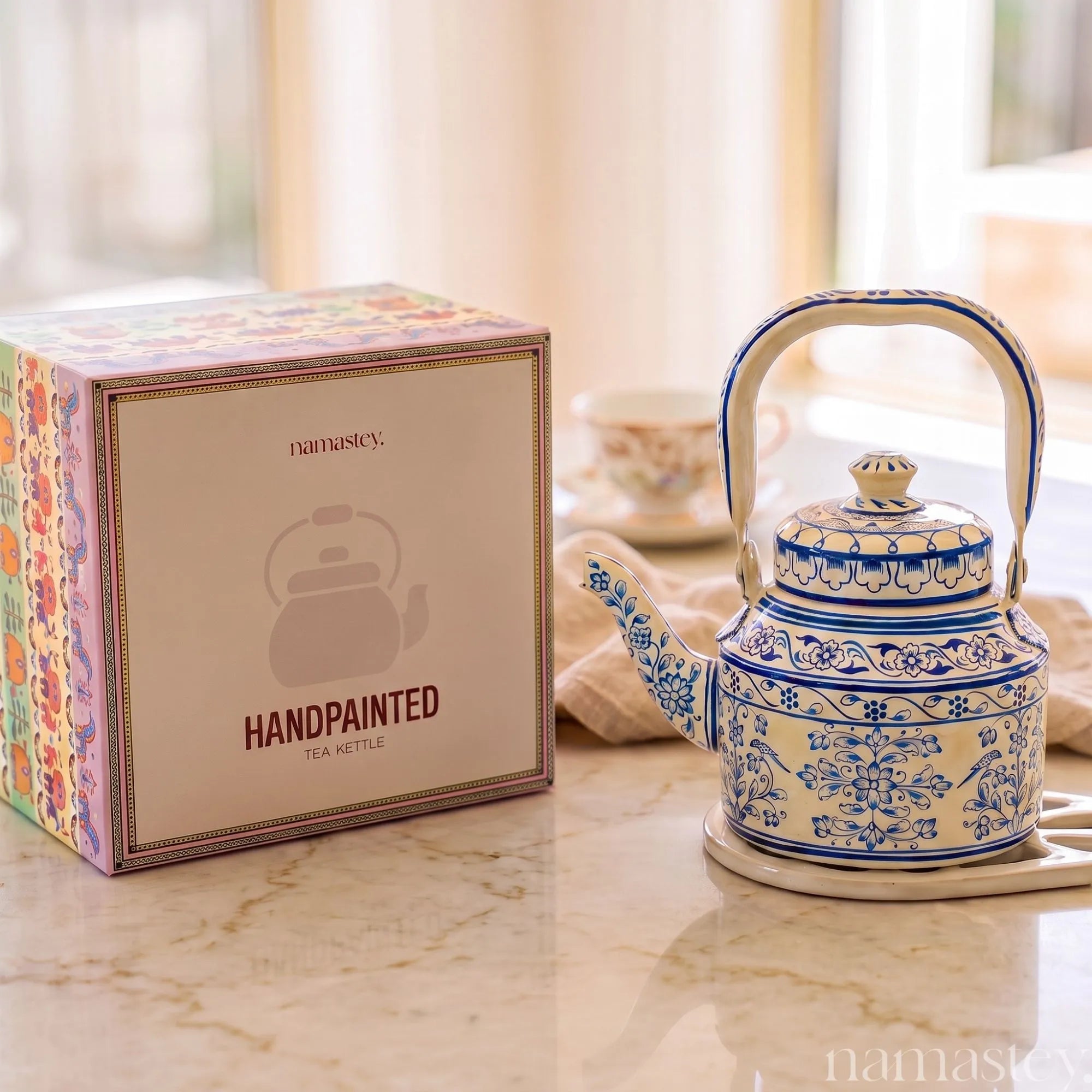 Midnight Indigo – Handpainted Stainless Steel Tea Kettle (1L)