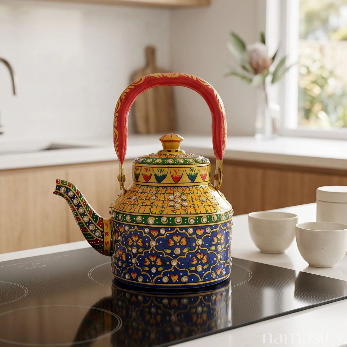 The Rang Mahal – Handpainted Stainless Steel Tea Kettle (1L)