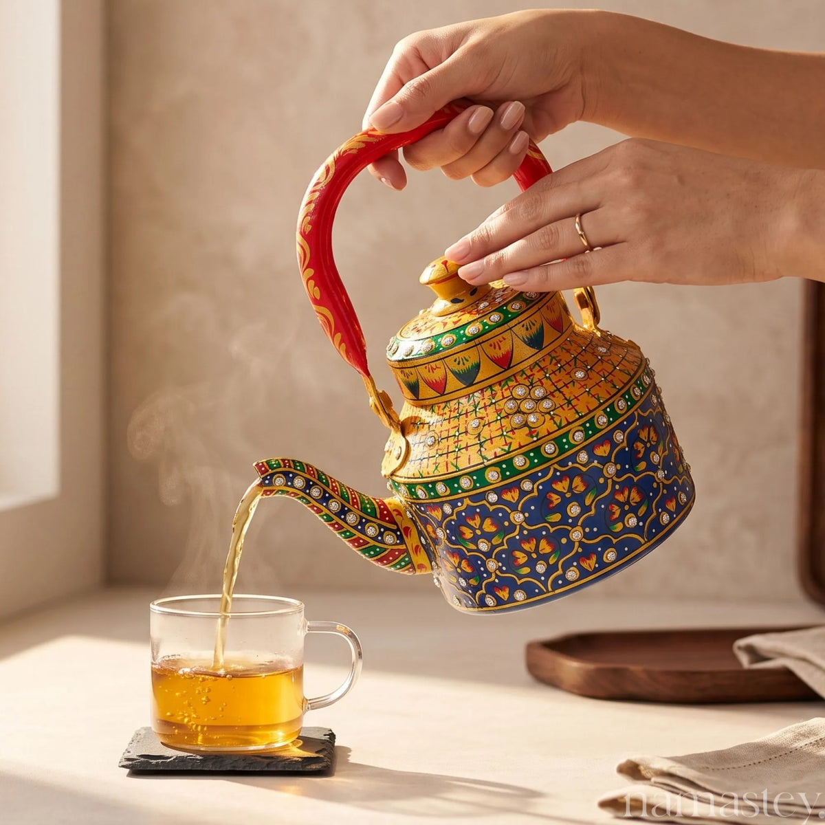 The Rang Mahal – Handpainted Stainless Steel Tea Kettle (1L)