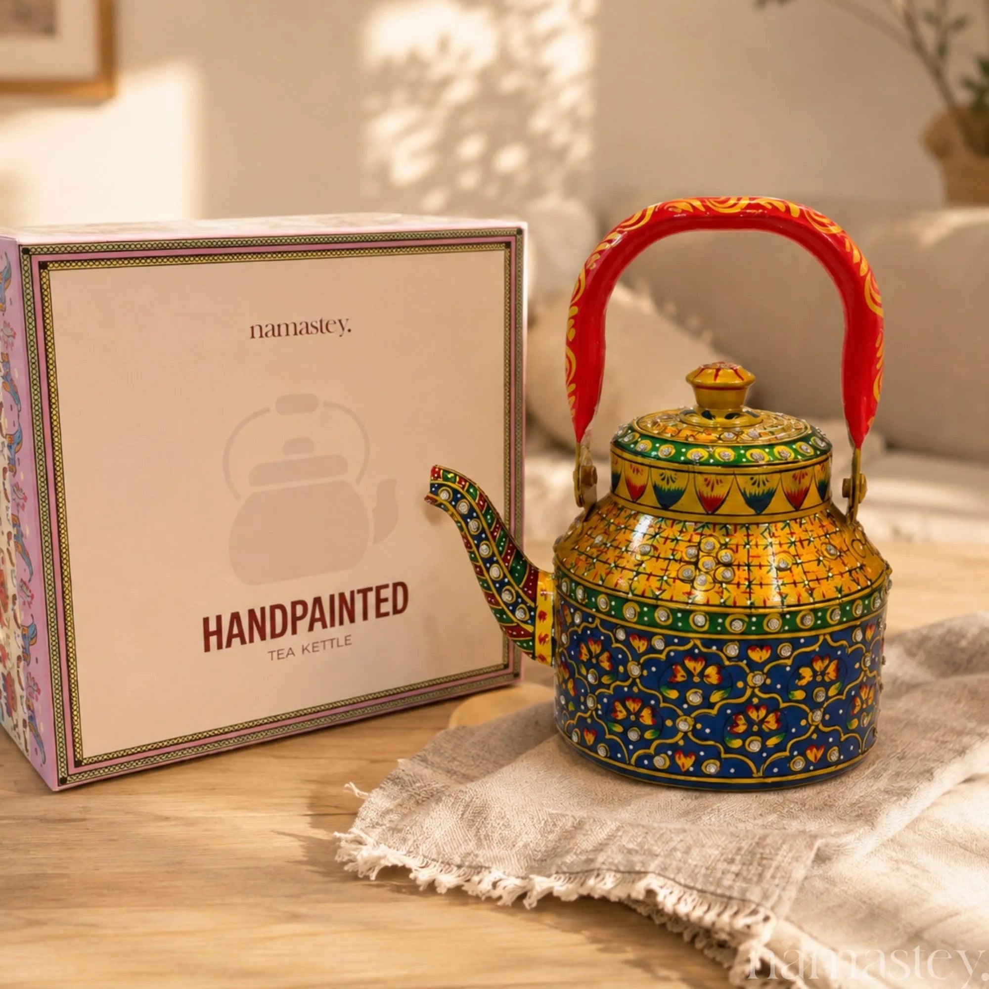 The Rang Mahal – Handpainted Stainless Steel Tea Kettle (1L)