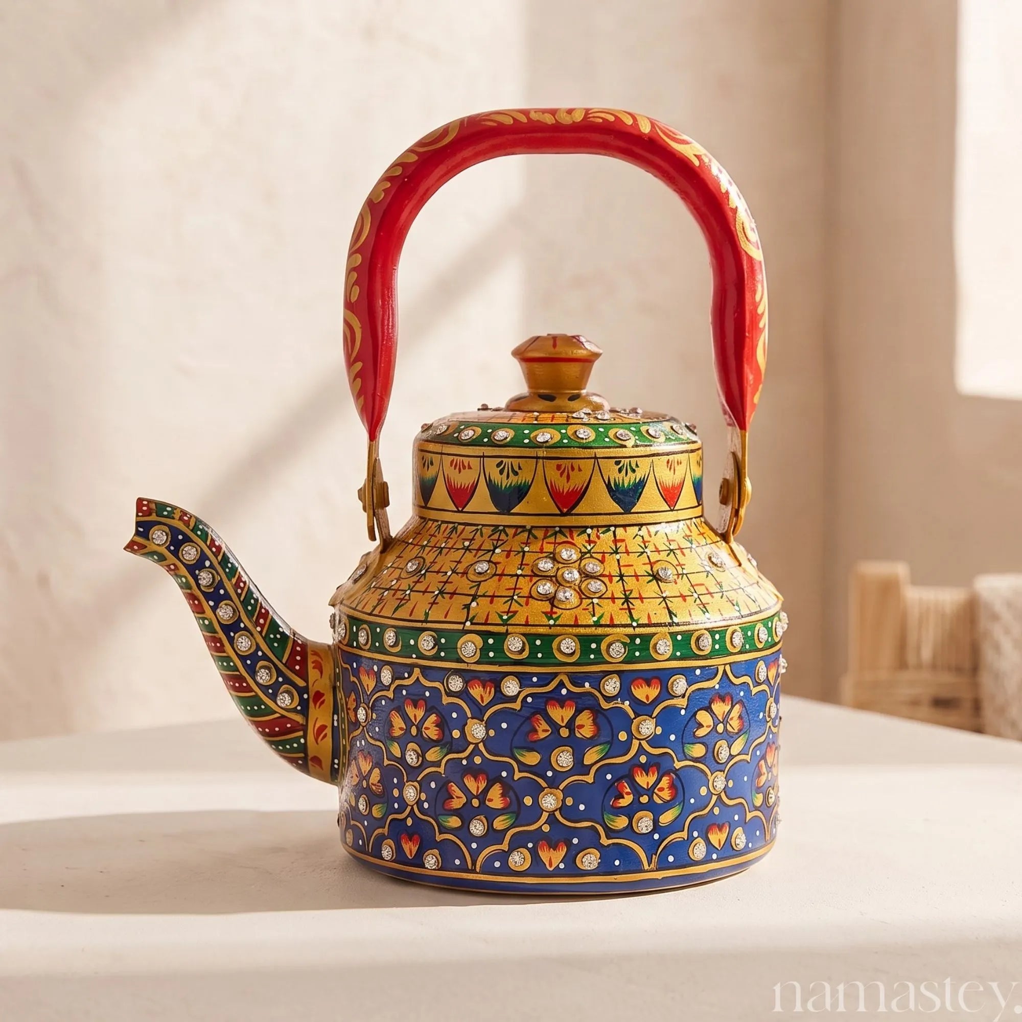 The Rang Mahal – Handpainted Stainless Steel Tea Kettle (1L)