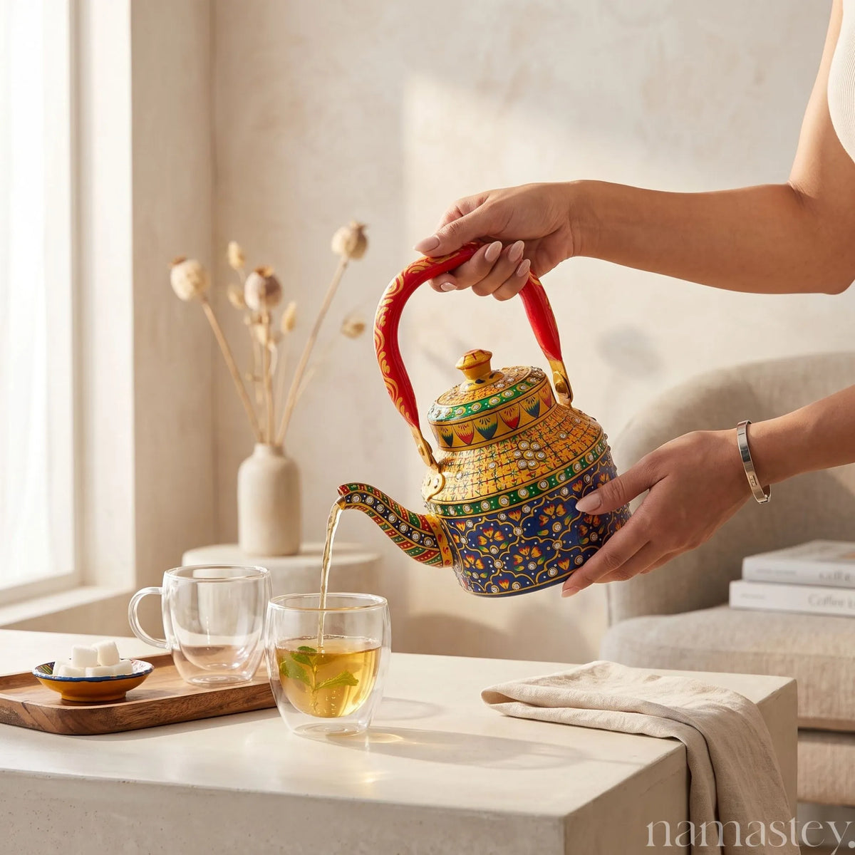 The Rang Mahal – Handpainted Stainless Steel Tea Kettle (1L)