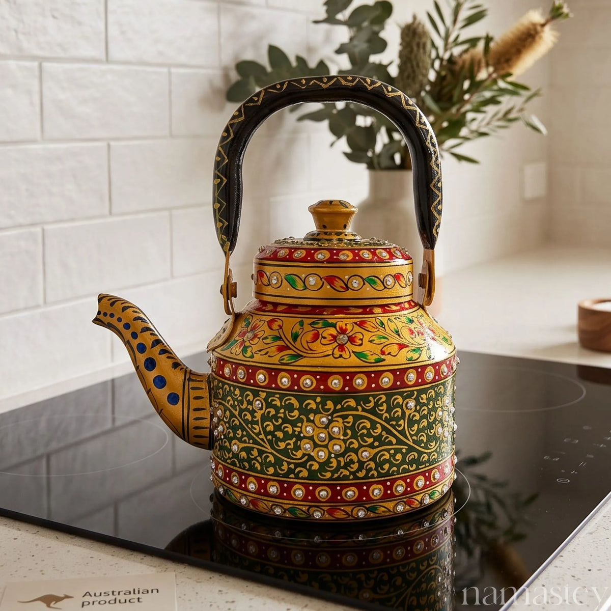 The Royal Courtyard – Handpainted Stainless Steel Tea Kettle (1L)