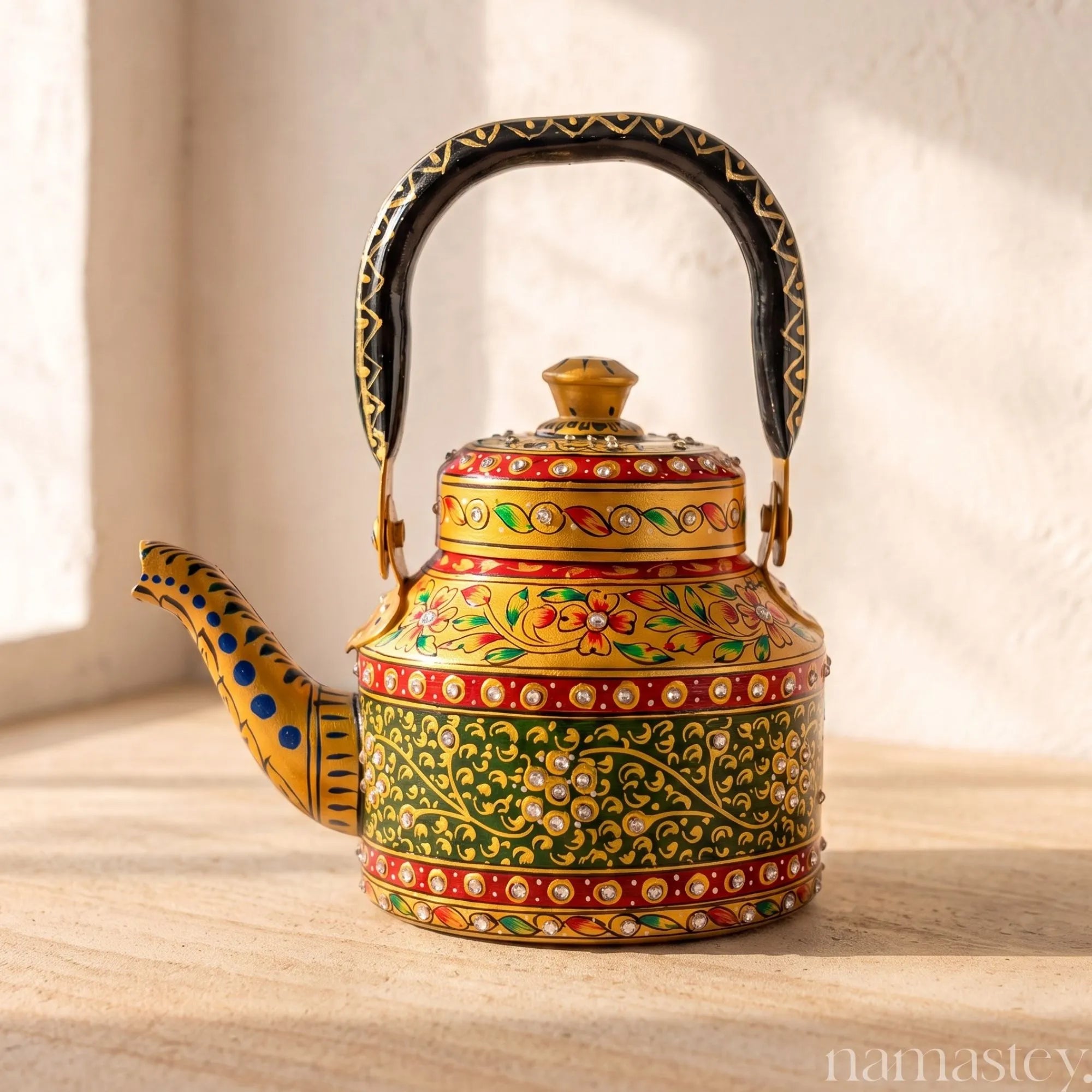 The Royal Courtyard – Handpainted Stainless Steel Tea Kettle (1L)