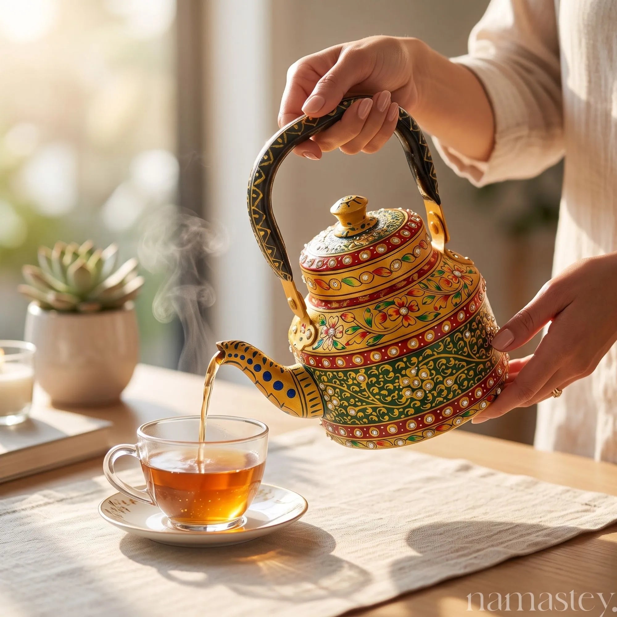 The Royal Courtyard – Handpainted Stainless Steel Tea Kettle (1L)