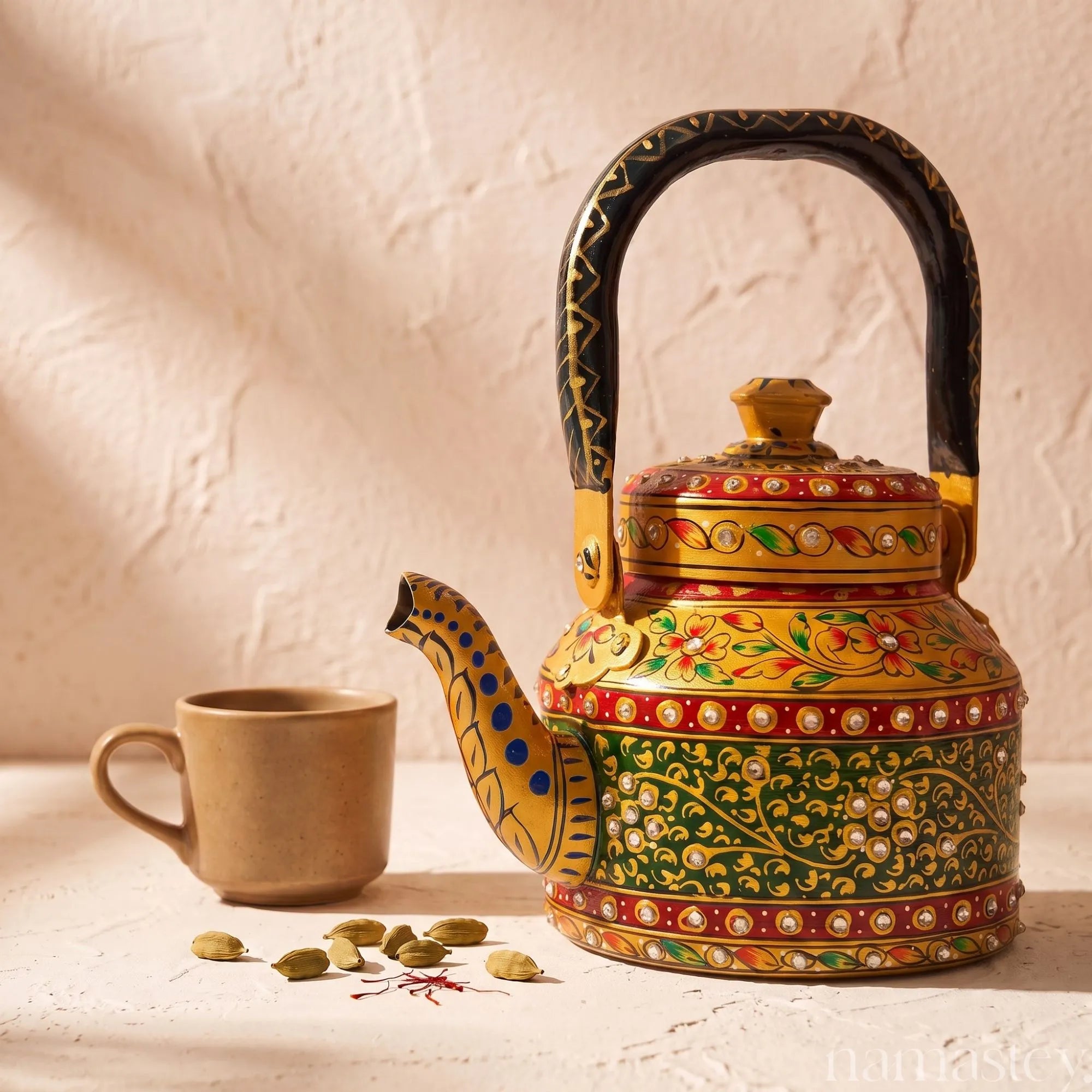 The Royal Courtyard – Handpainted Stainless Steel Tea Kettle (1L)