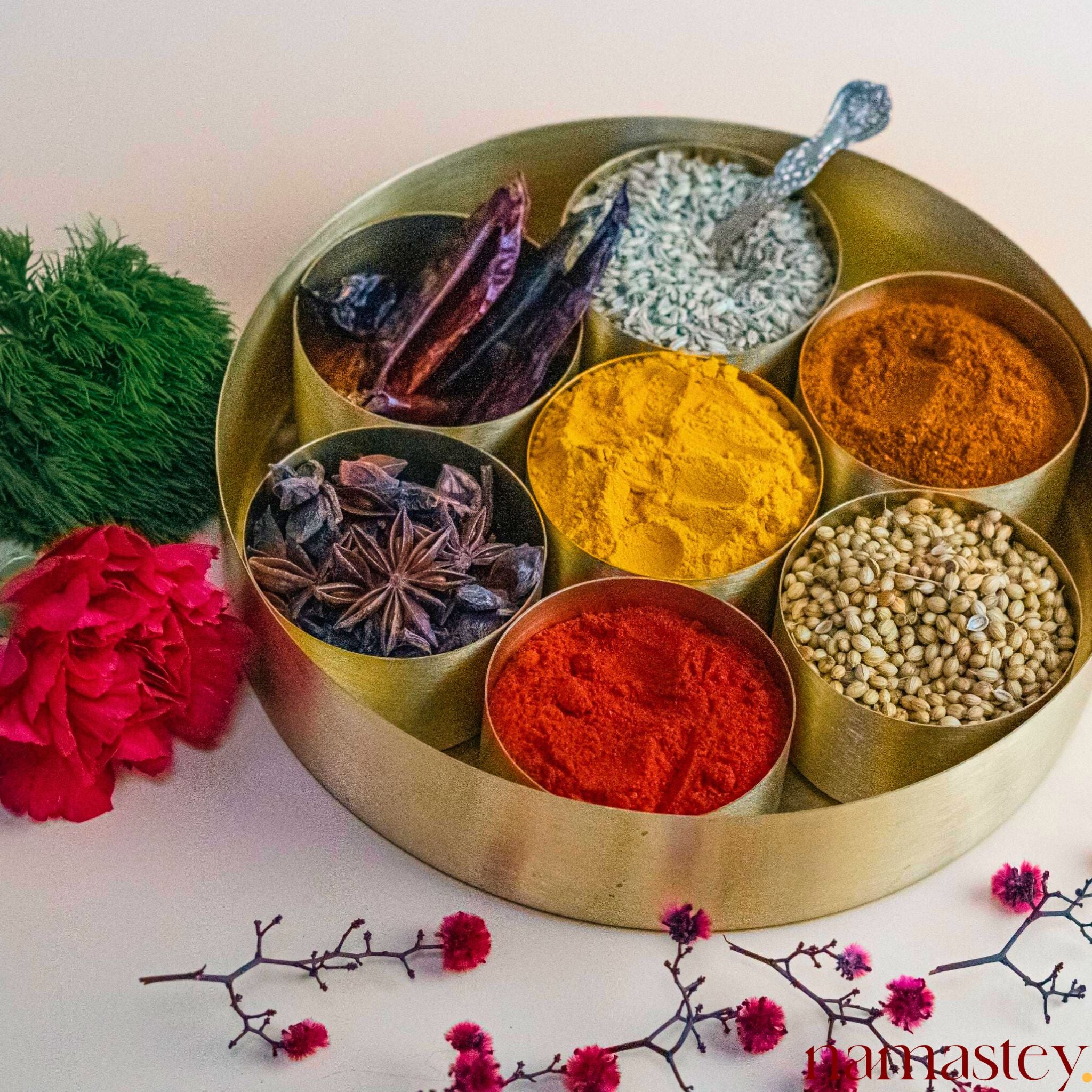 Brass Spice Box | Traditional 7- Container Indian Masala Dani