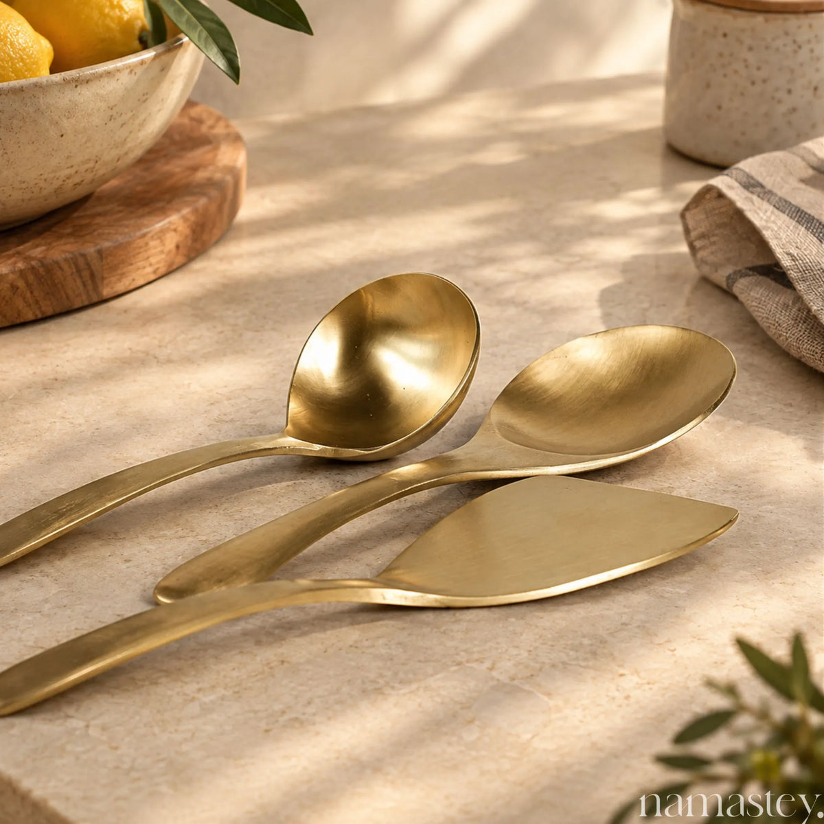 Kansa Classic Serving Set | Bronze Set With 3 Serving Spoons