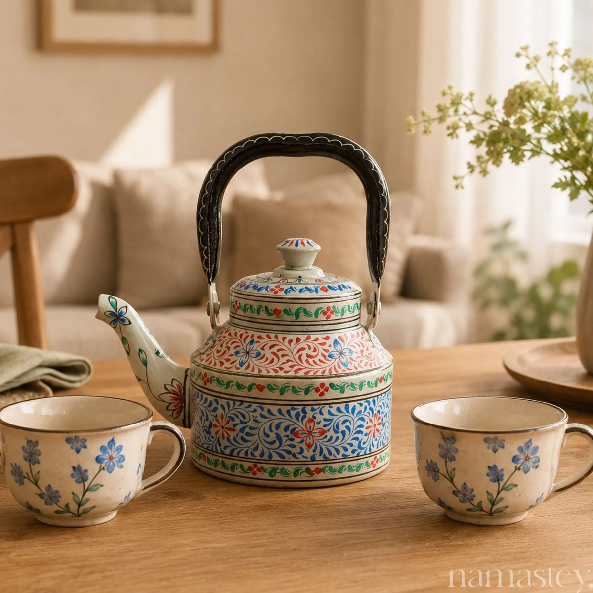 Twilight Fern – Handpainted Stainless Steel Tea Kettle (1L)