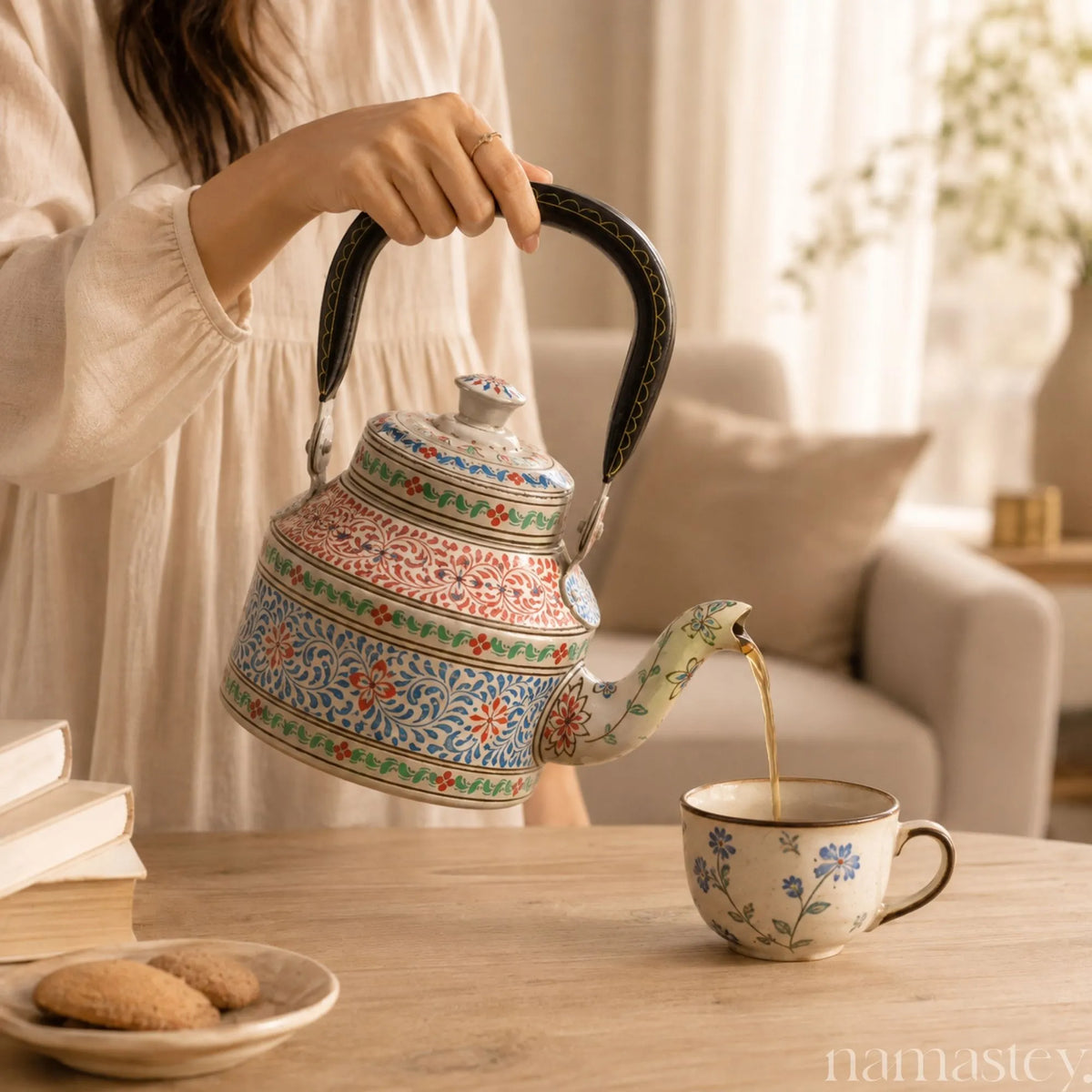 Twilight Fern – Handpainted Stainless Steel Tea Kettle (1L)