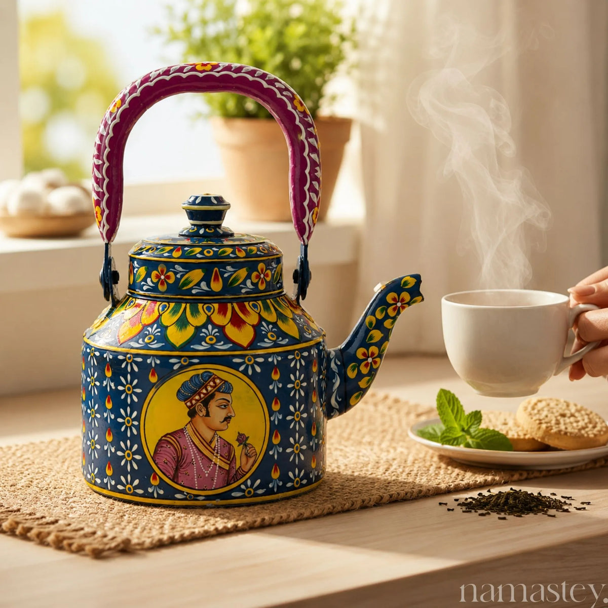 The Royal Bloom – Handpainted Stainless Steel Tea Kettle (1L)