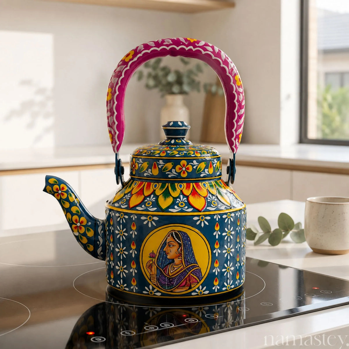 The Royal Bloom – Handpainted Stainless Steel Tea Kettle (1L)
