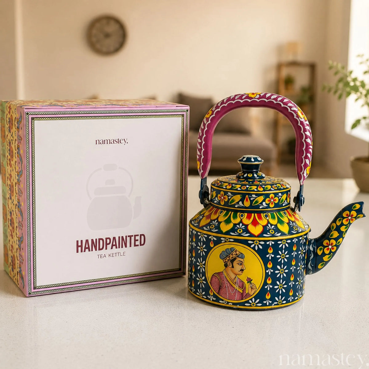 The Royal Bloom – Handpainted Stainless Steel Tea Kettle (1L)