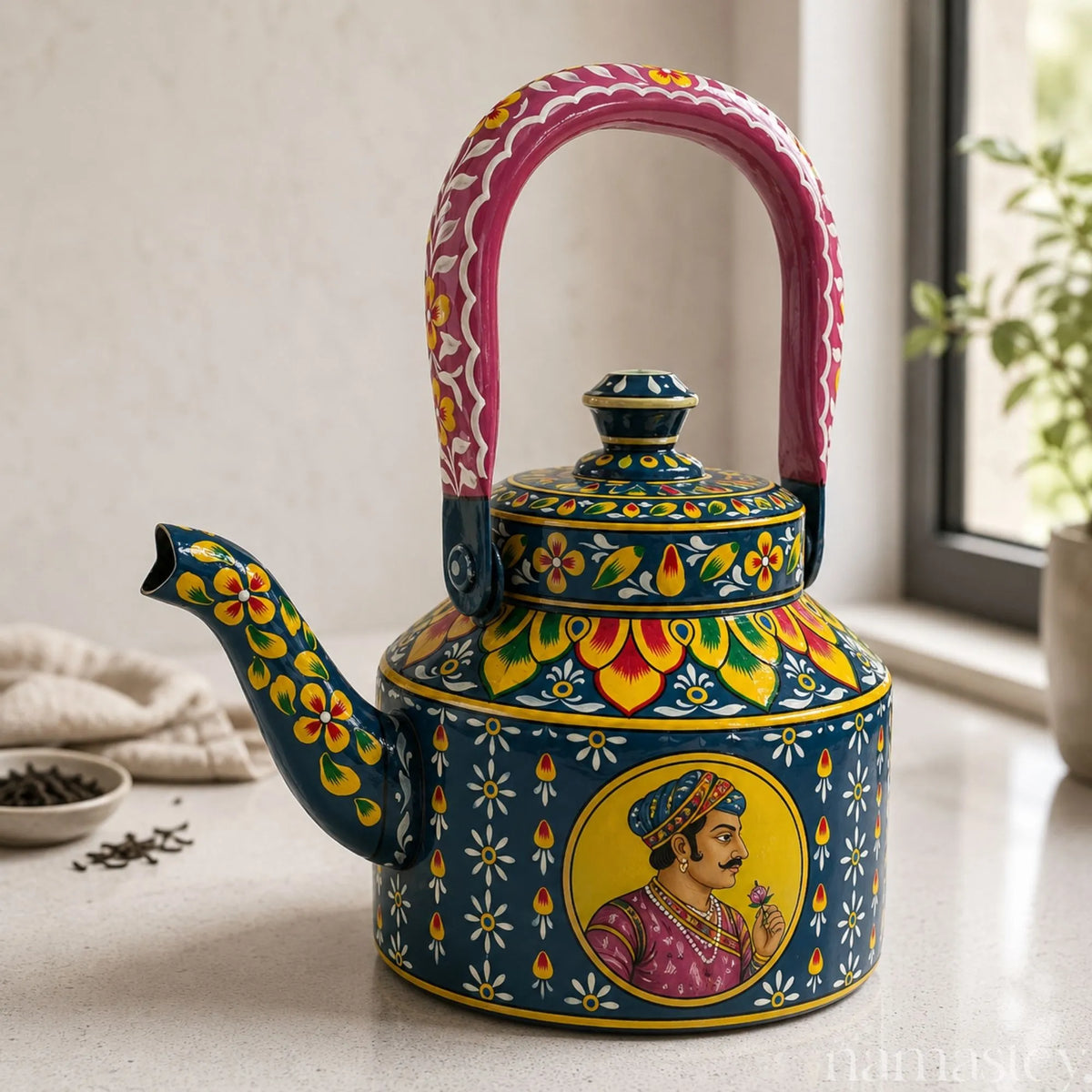 The Royal Bloom – Handpainted Stainless Steel Tea Kettle (1L)