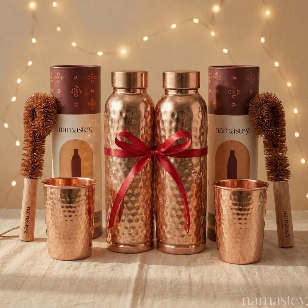 The Morning Ritual Set — Copper Bottles + Copper Glasses (2)