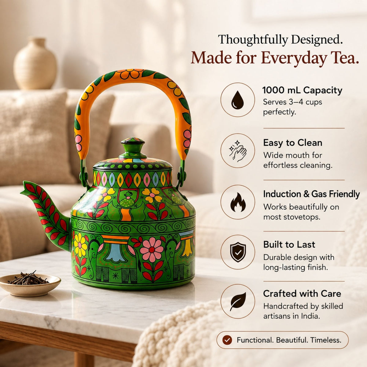 The Emerald Safari – Handpainted Stainless Steel Tea Kettle (1L)