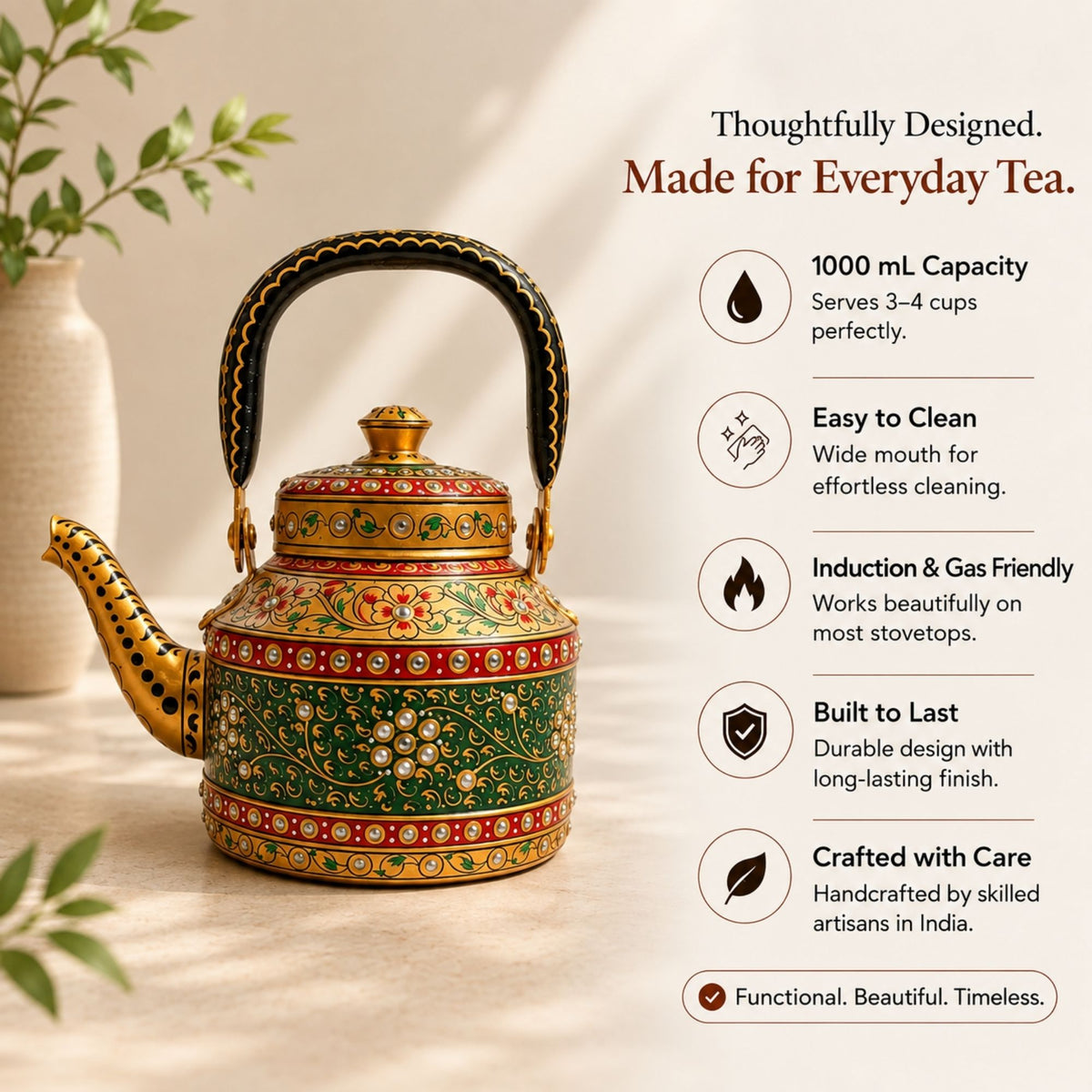 The Royal Courtyard – Handpainted Stainless Steel Tea Kettle (1L)