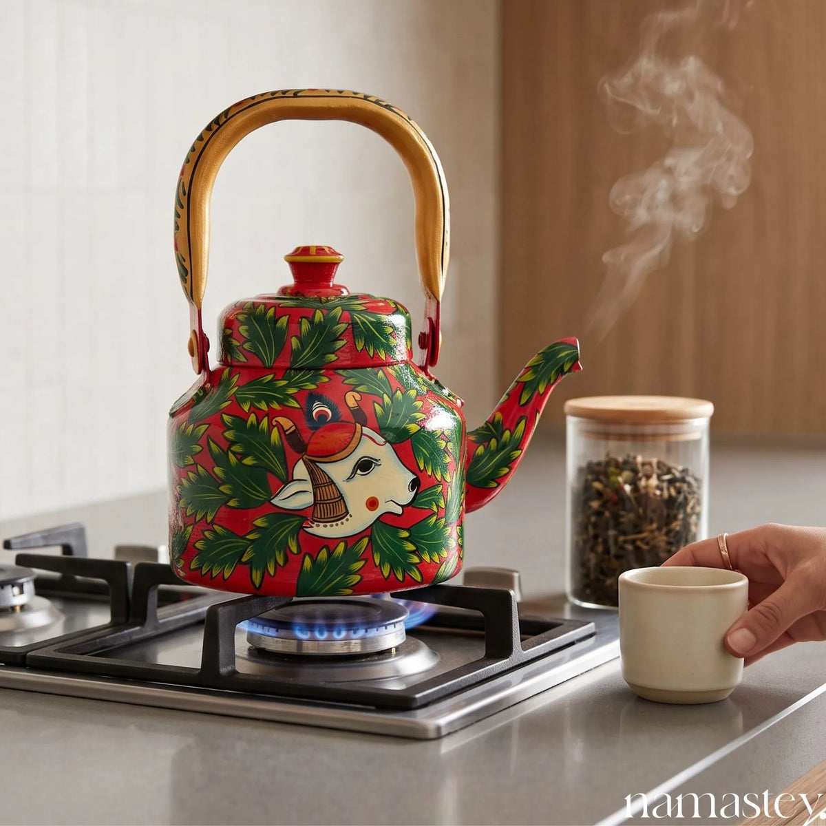 Holy Cow – Handpainted Stainless Steel Tea Kettle (1L)