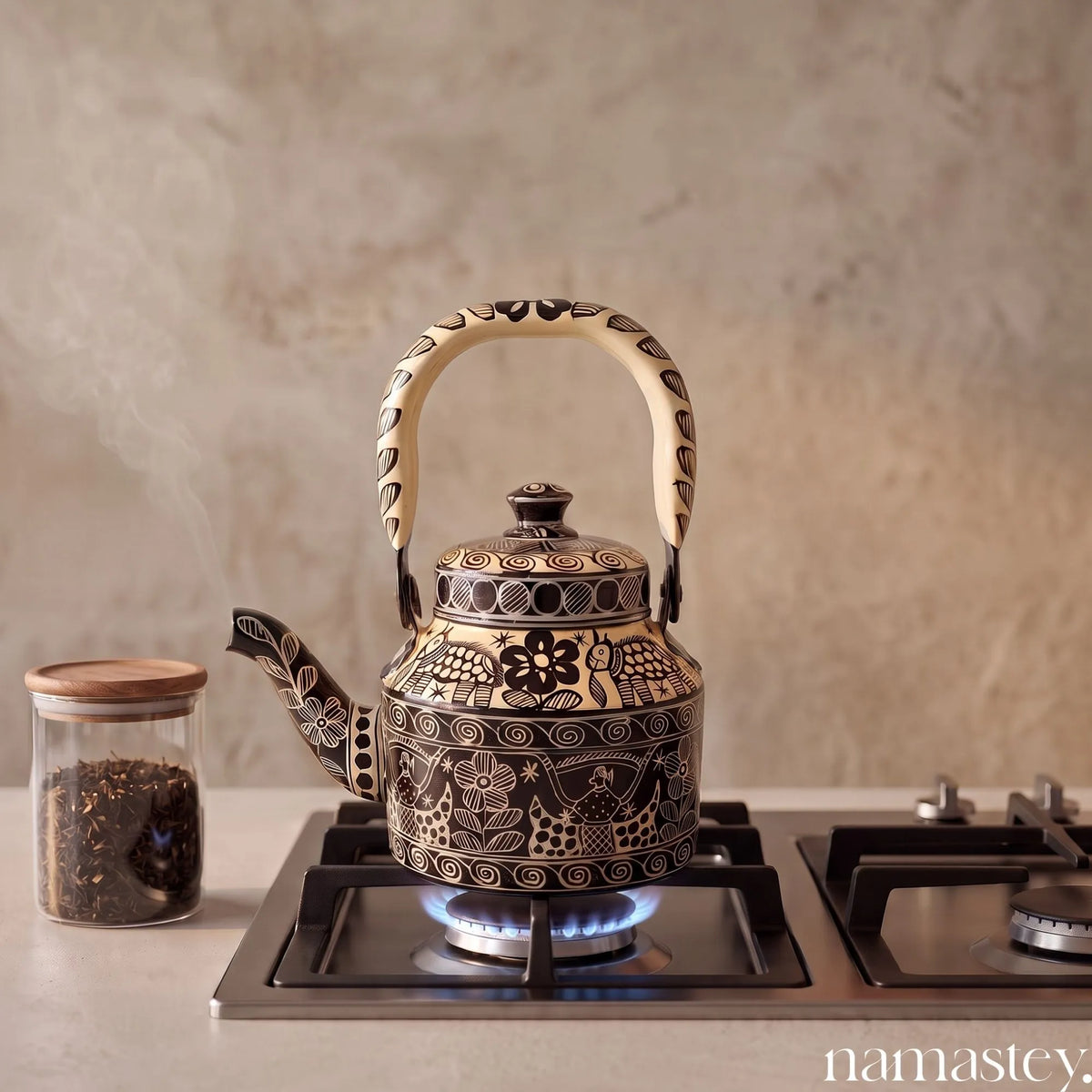 The Monochrome Folk – Handpainted Stainless Steel Tea Kettle (1L)