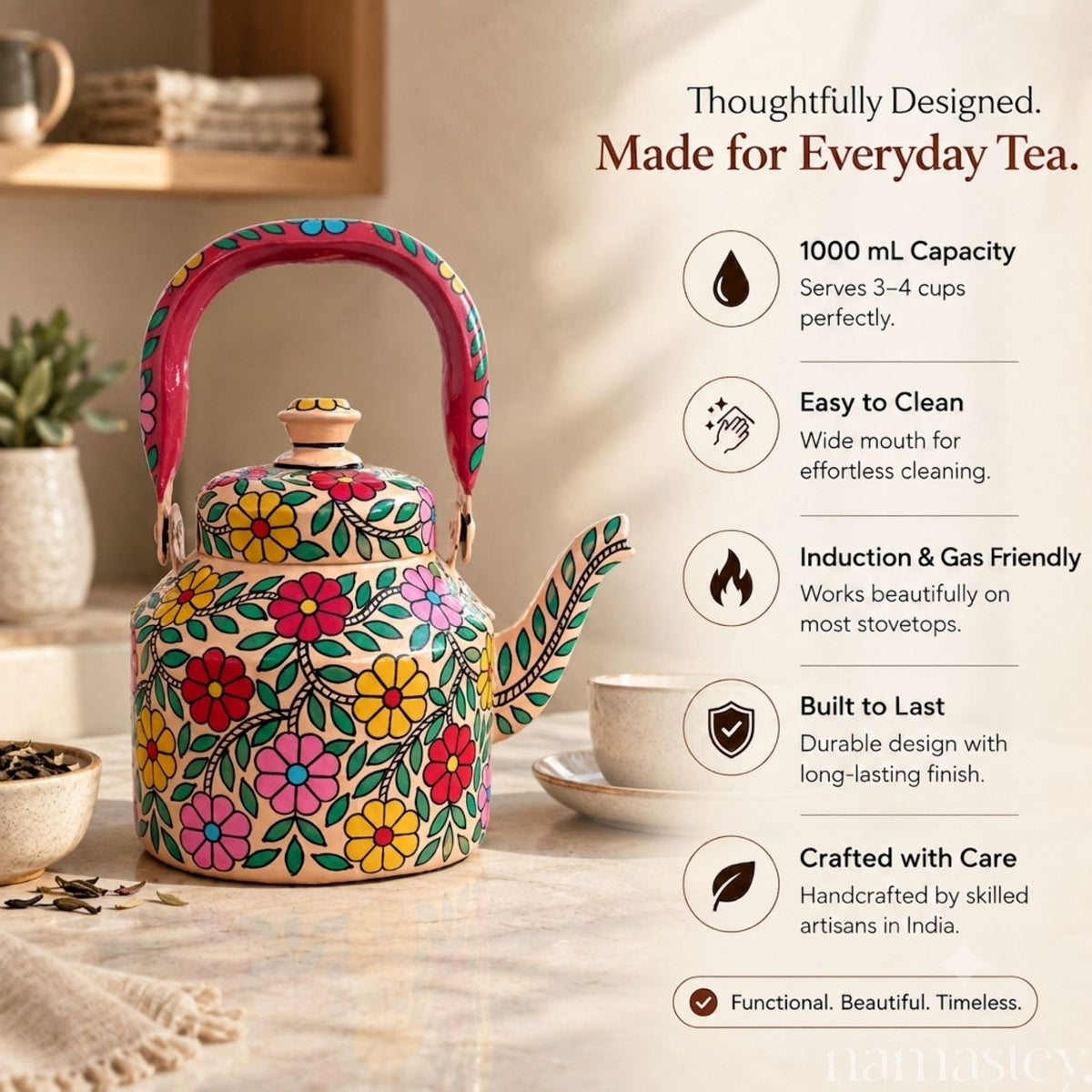 Devonshire Tea – Handpainted Stainless Steel Tea Kettle (1L)