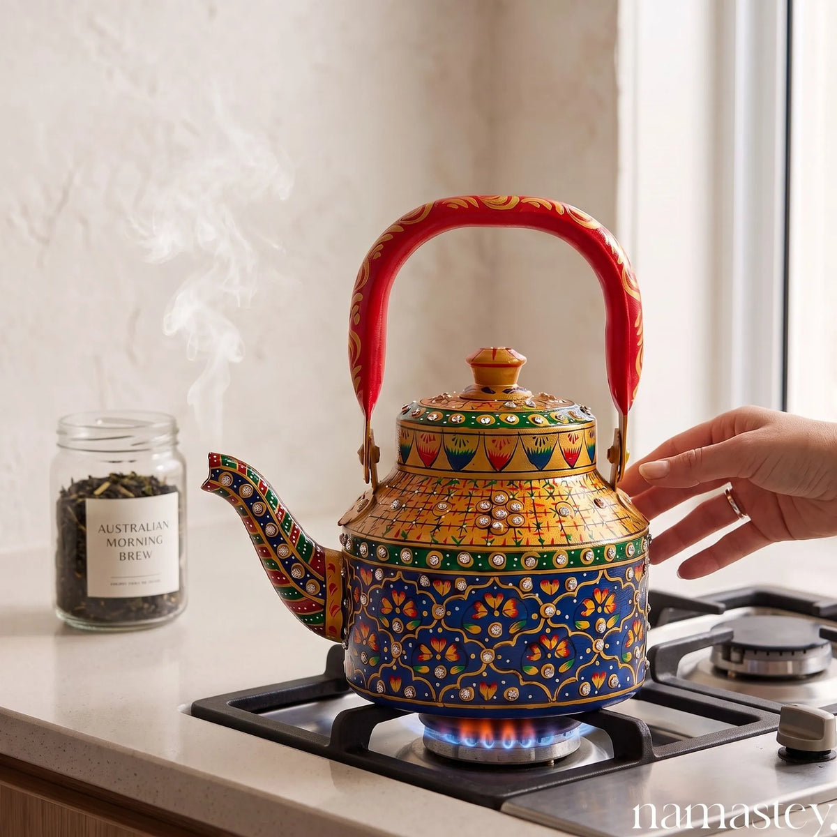 The Rang Mahal – Handpainted Stainless Steel Tea Kettle (1L)