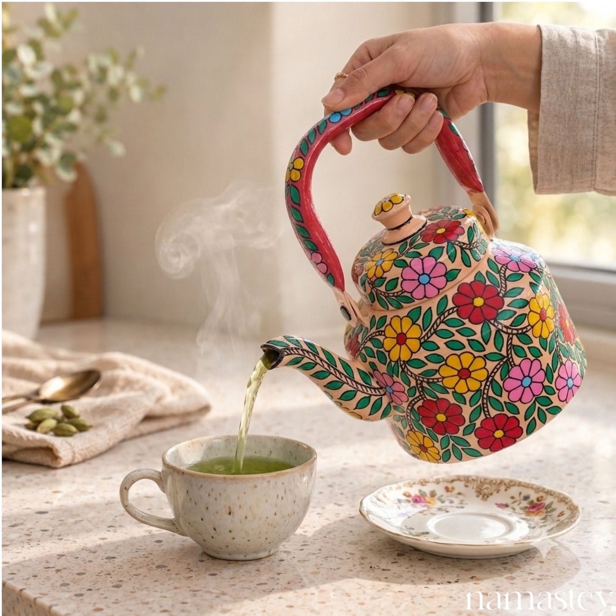 Devonshire Tea – Handpainted Stainless Steel Tea Kettle (1L)