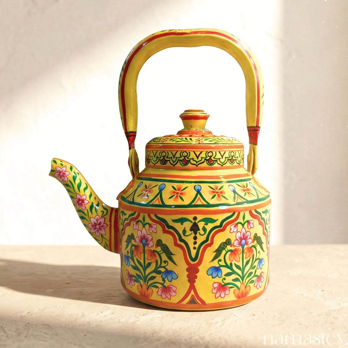 Basant Garden – Handpainted Stainless Steel Tea Kettle (1L)