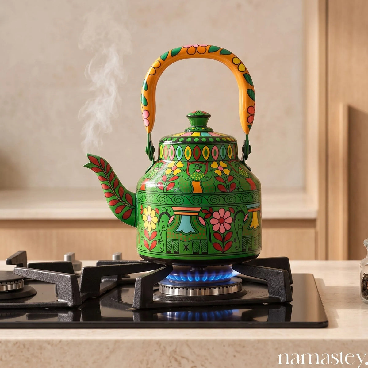 The Emerald Safari – Handpainted Stainless Steel Tea Kettle (1L)
