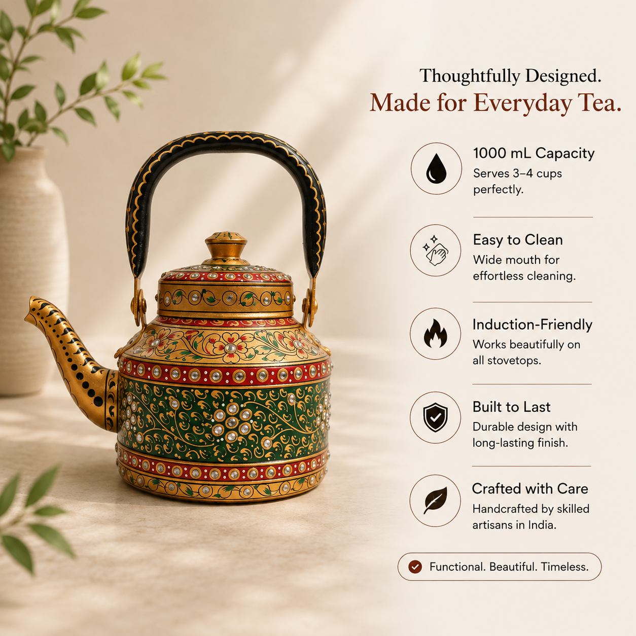 The Royal Courtyard – Handpainted Stainless Steel Tea Kettle (1L)